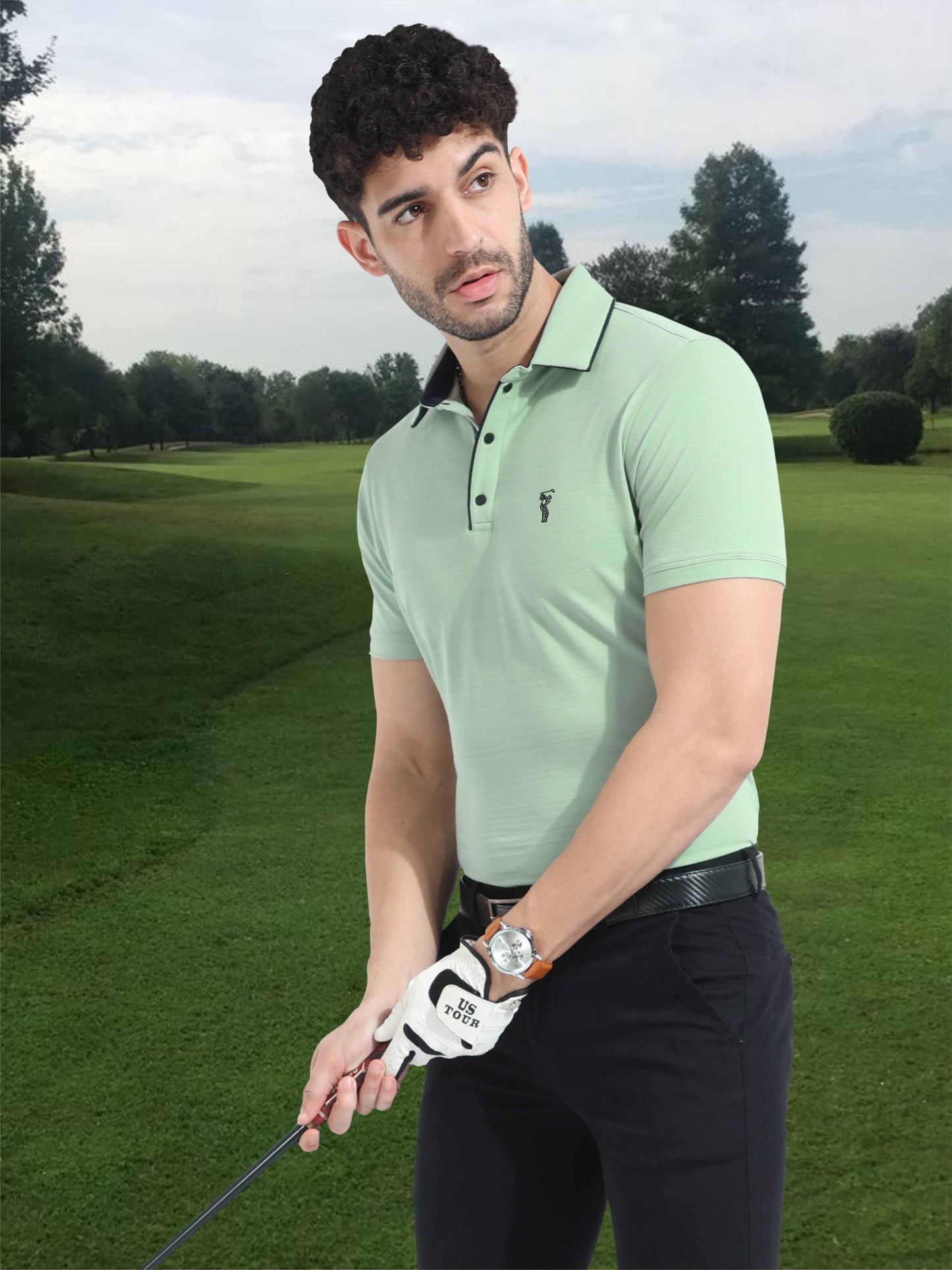Sea Green Premium Pique Crush Polo T-Shirt