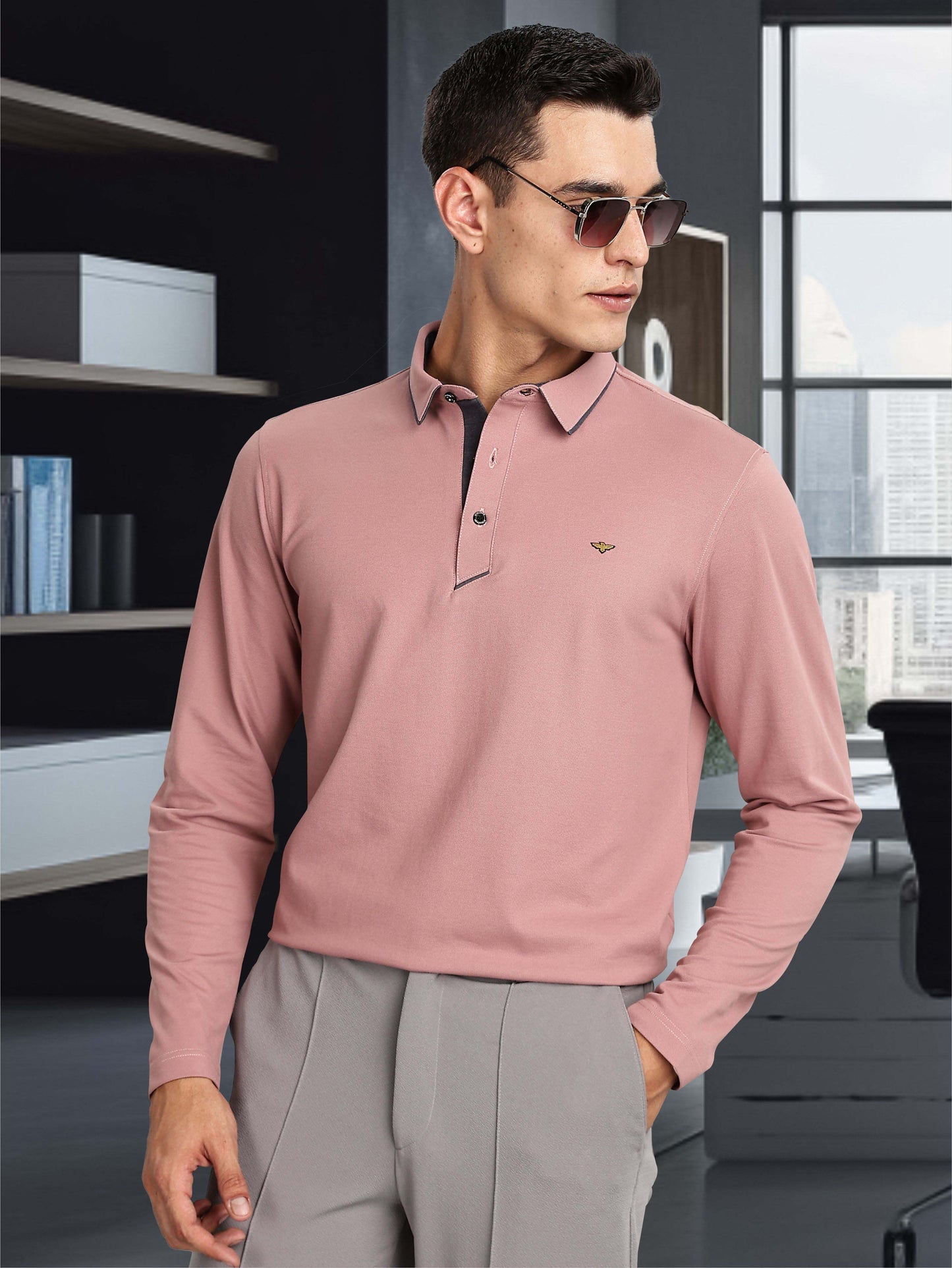 Men's Full Sleeve Soft Berry PQ Polo T-Shirt-Mauve