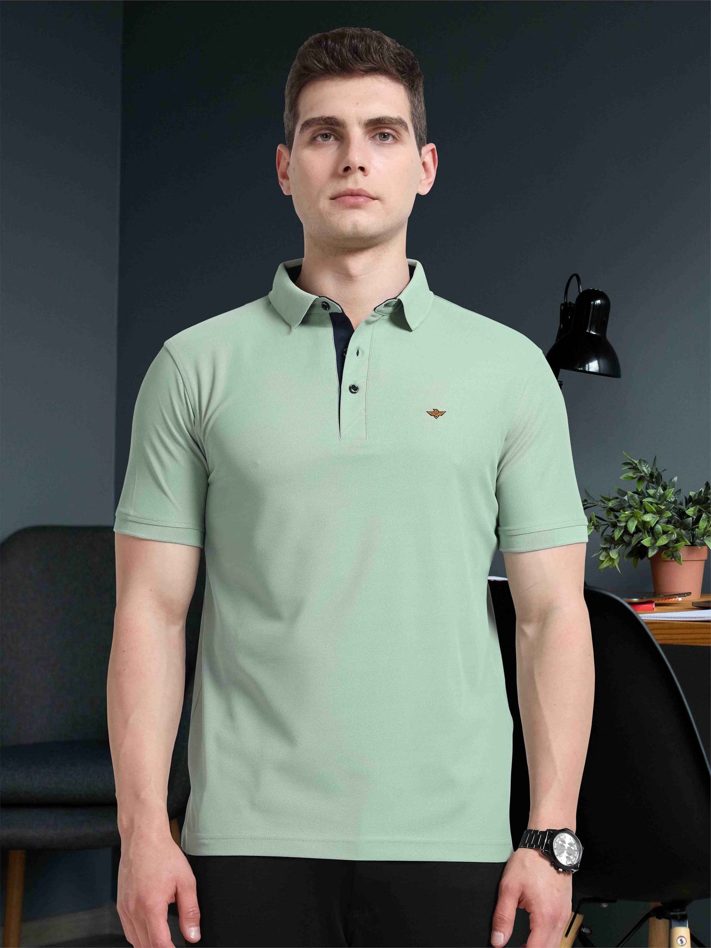 Men Misty Green Premium Polo T-Shirt | Quick Dry | Stretchable | UV Protected | Wrinkle & Odour-Free