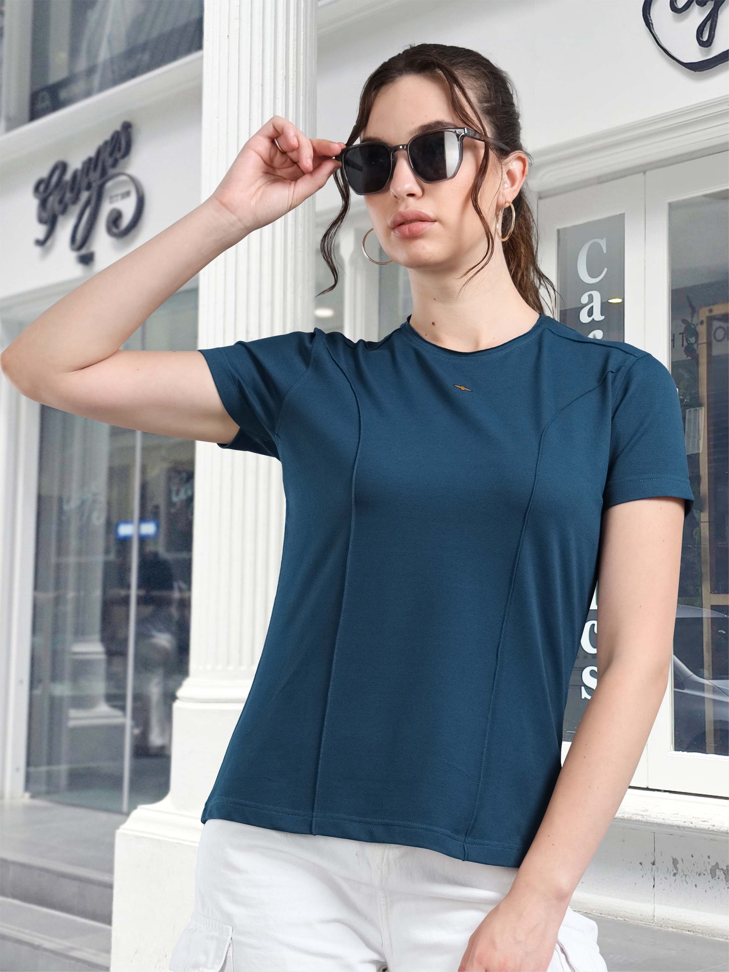 Women's Premium Cotton Crew Neck T-shirts - Teal Blue