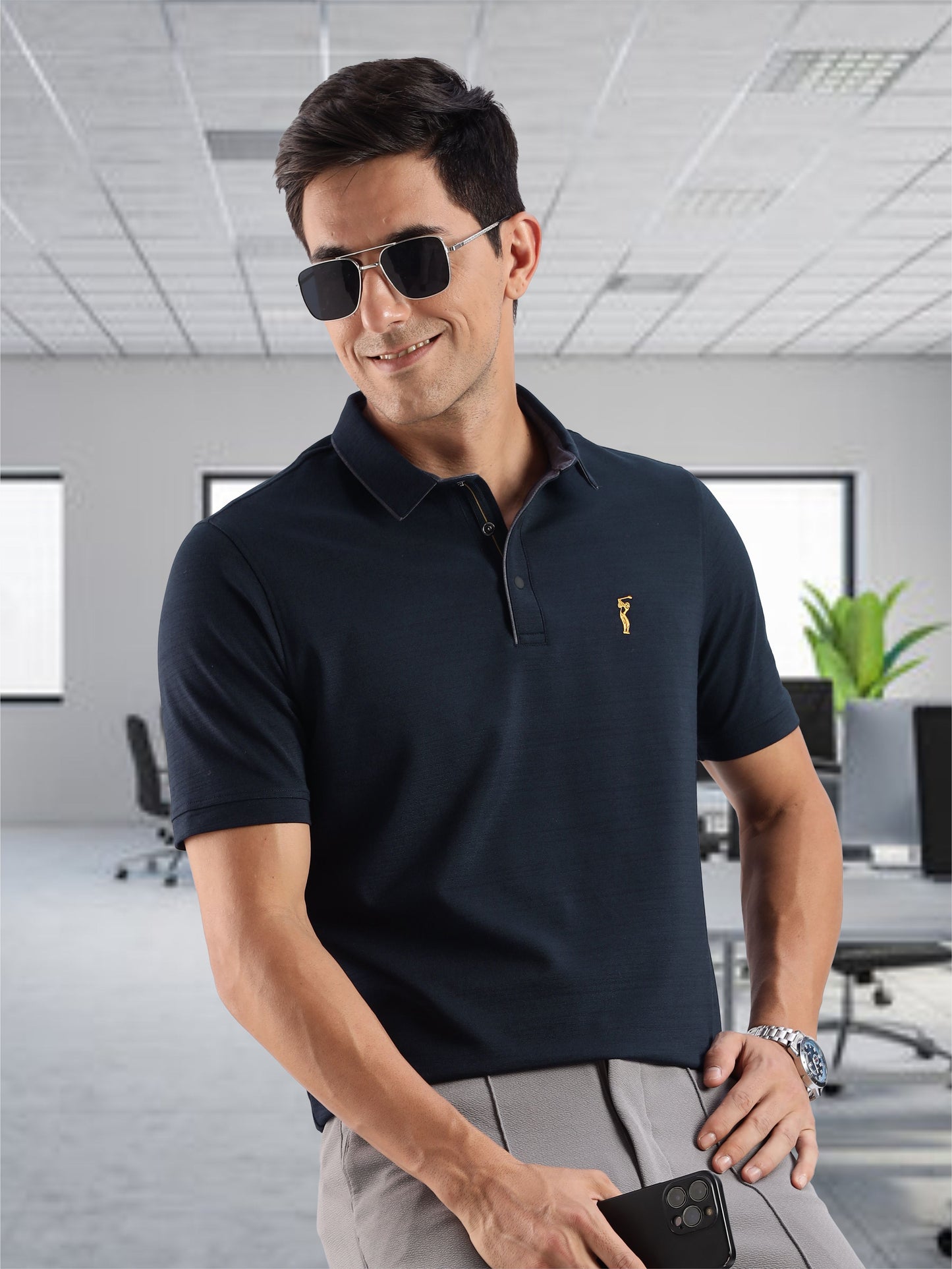 Navy Blue Premium Pique Crush Polo T-Shirt