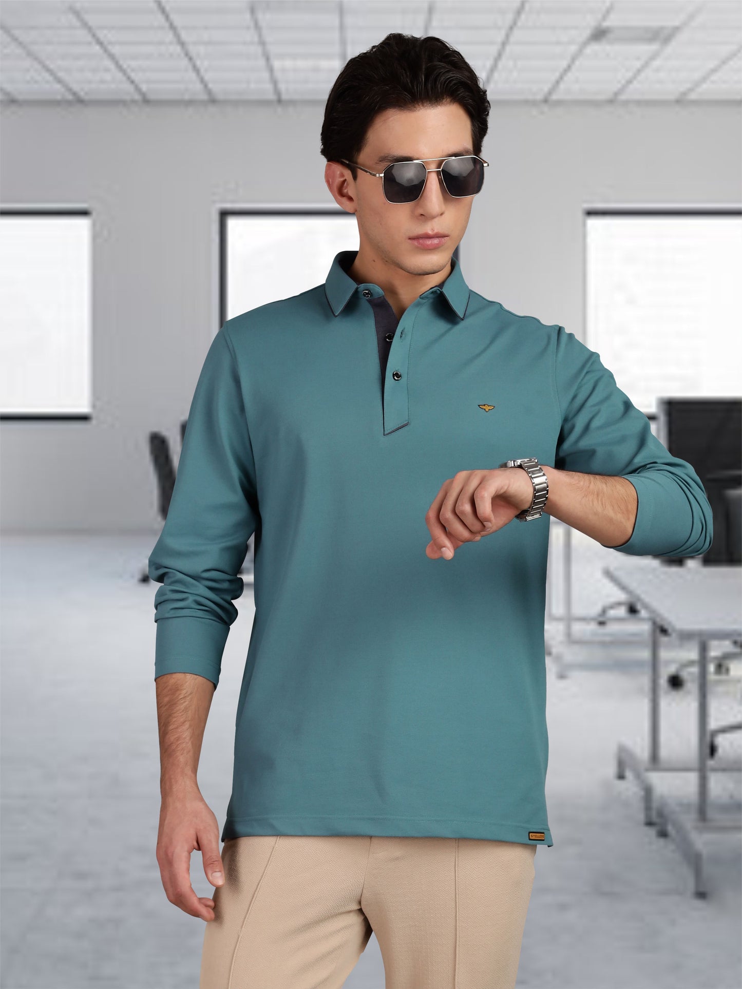 Men's Full Sleeve Soft Berry PQ Polo T-Shirt-Nile Blue