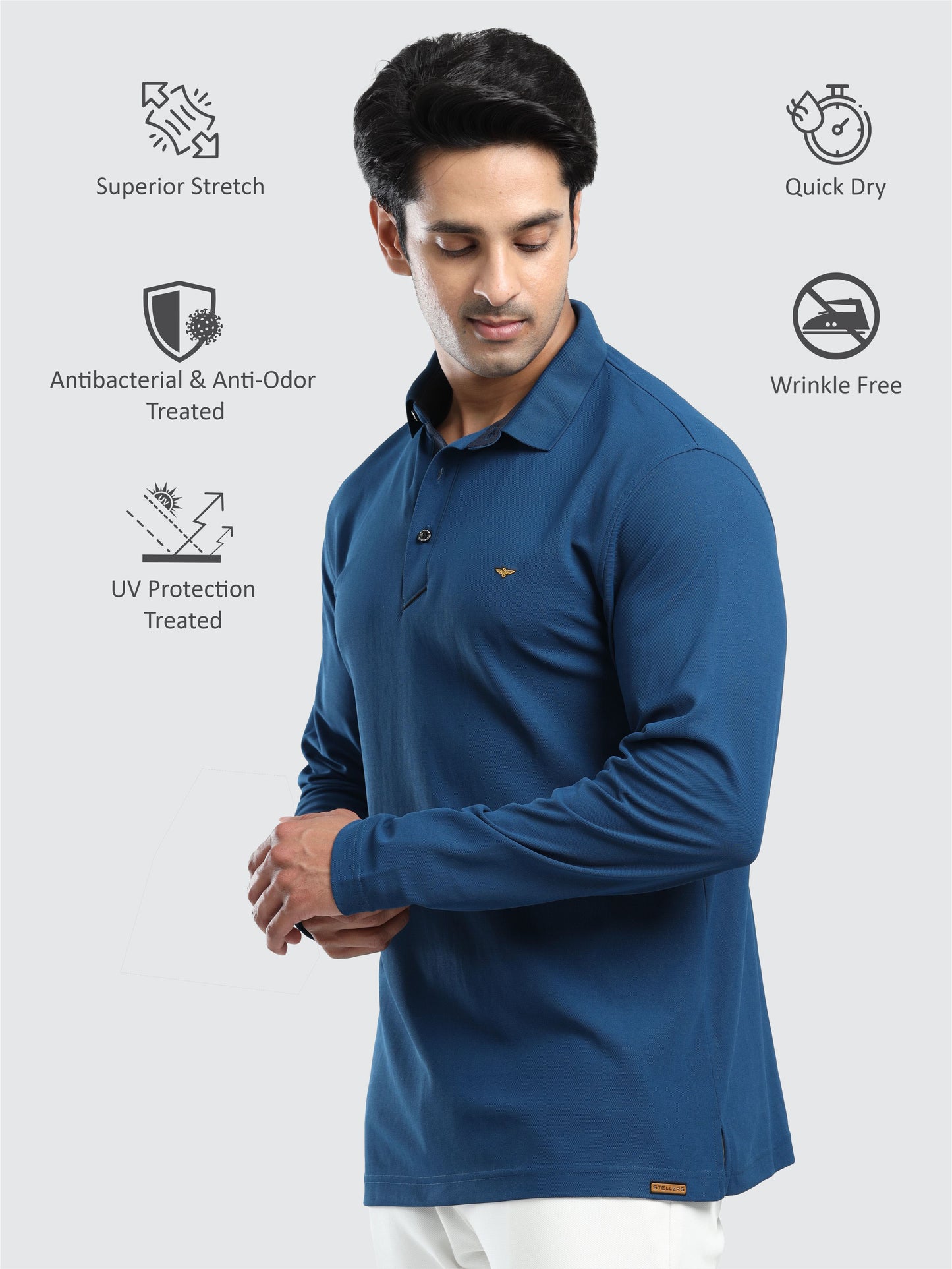 Men's Teal Blue Full Sleeve Polo T-Shirt