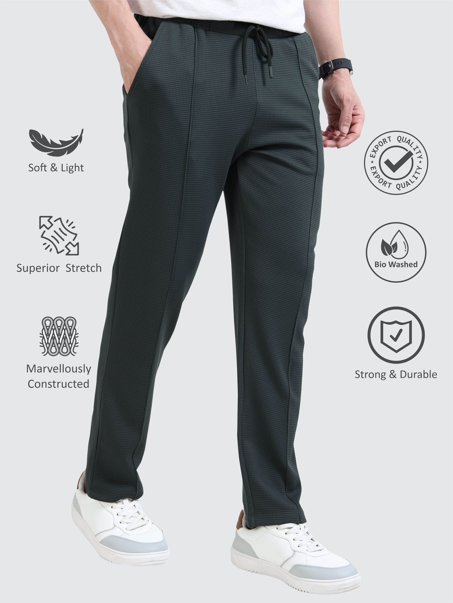 Men's Premium Stretchable Track Pants - Dark Grey | Feather Touch Feel | Regular Fit | Wrinkle Free | Quick Dry