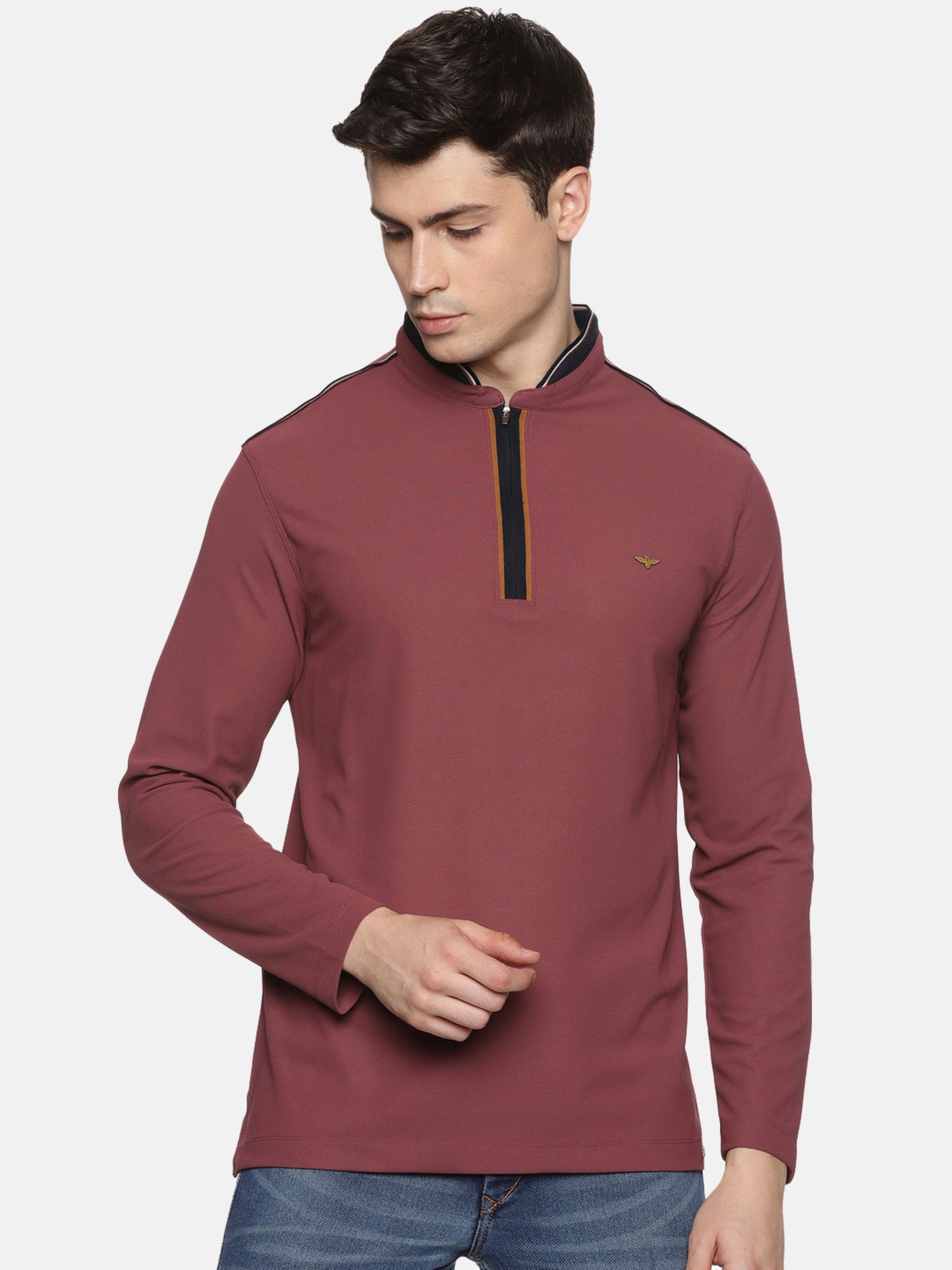 Mauve Henley Men's Full Sleeve Zipper T-Shirt
