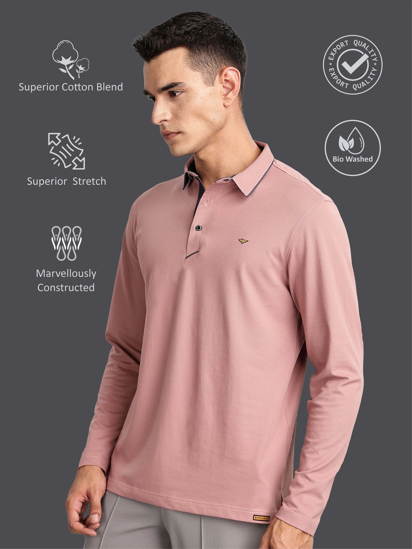 Men's Full Sleeve Soft Berry PQ Polo T-Shirt-Mauve