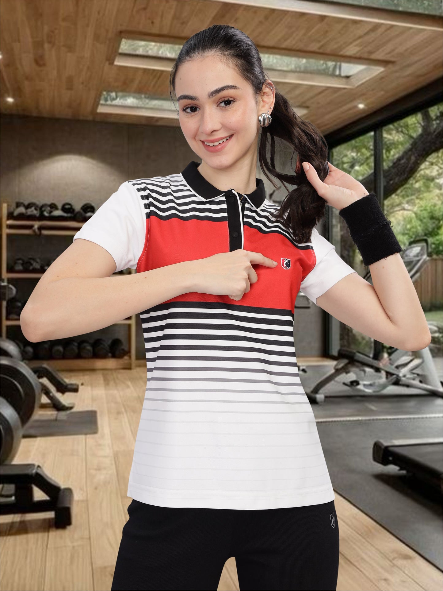 Red Women Active Wear Polo T-Shirt