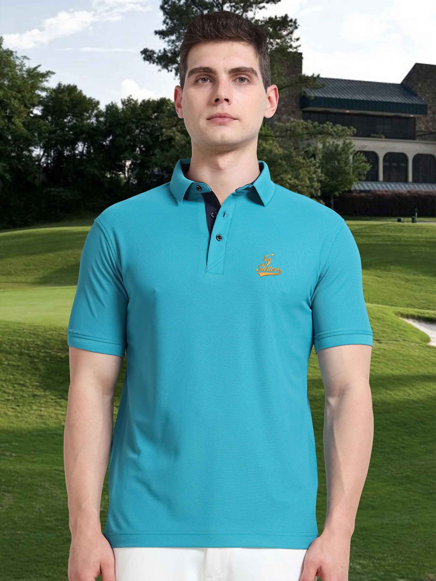 Men Jade Green Signature Golf Polo T-Shirt | Quick Dry | Stretchable | UV Protected | Wrinkle & Odour-Free