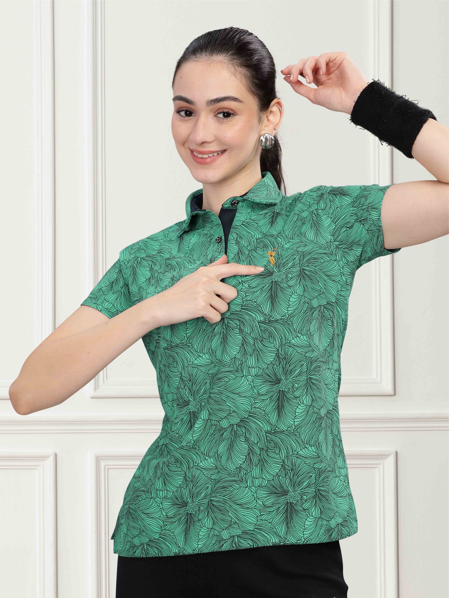 Green Women's Printed Polo T Shirt