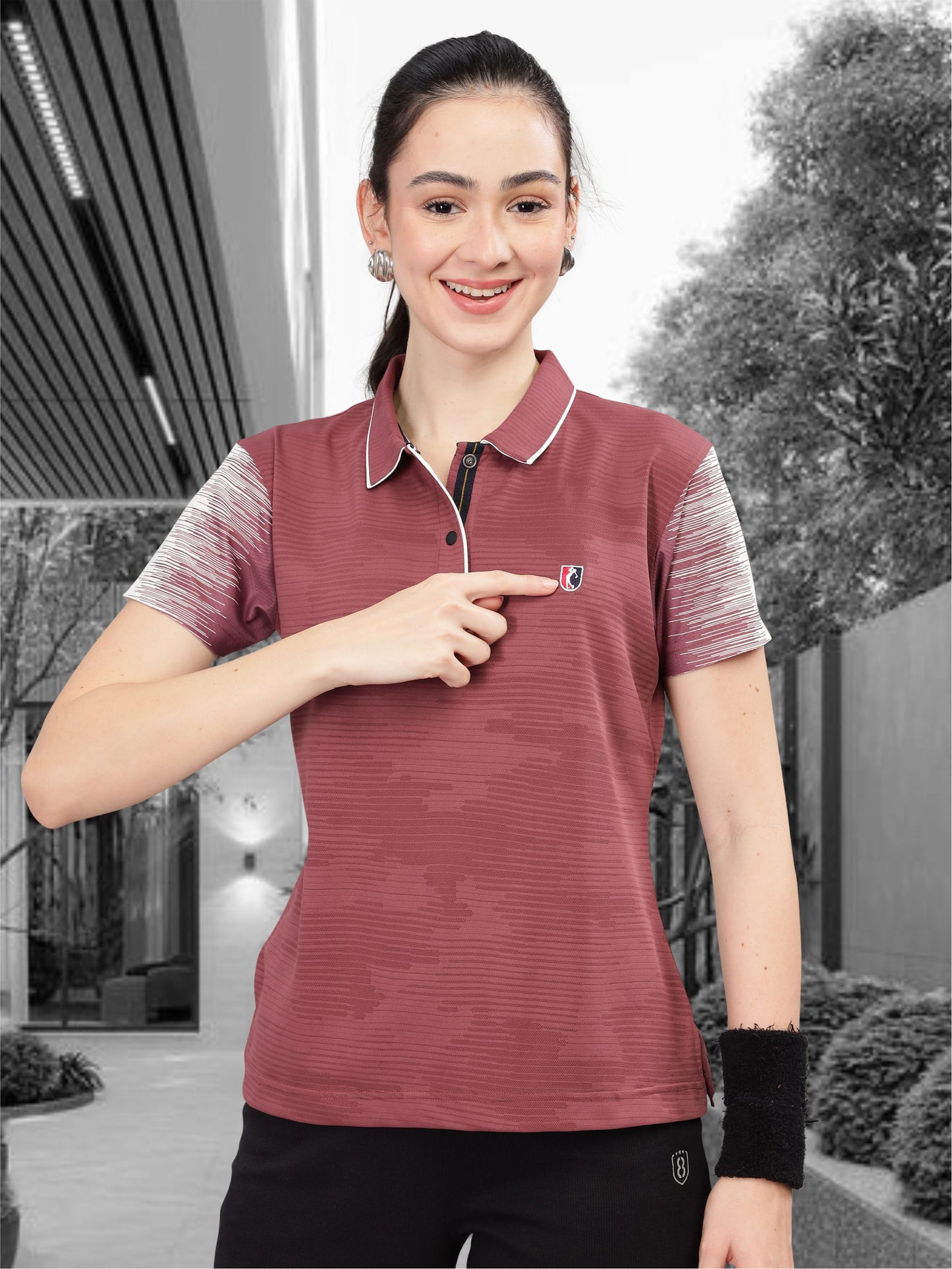 Mauve Women Active Wear Polo T-Shirt