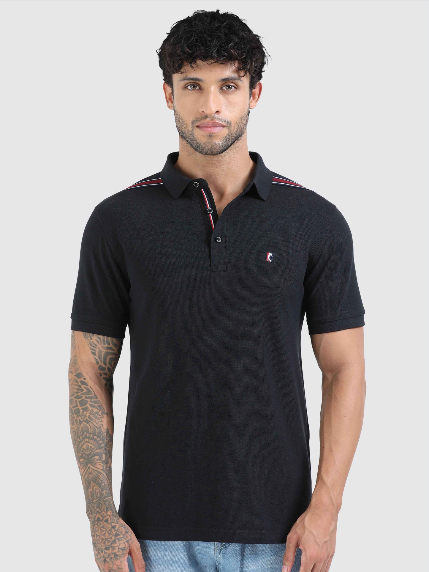 Men Black Solid Premium Cotton Polo T-shirt | Stretchable | Feather touch feel | Sustainable | Breathable | Light Weight