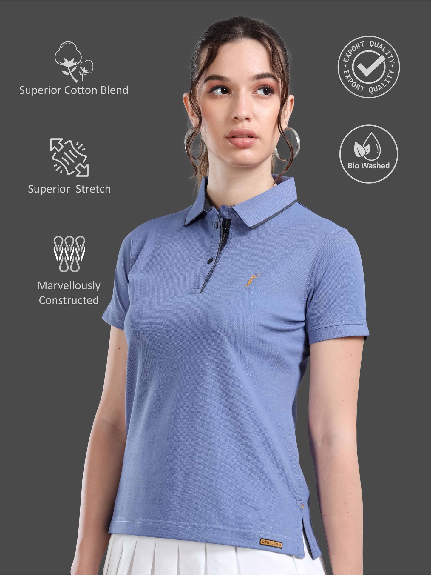 Denim Blue Women Premium SoftBerry PQ Polo T-Shirt