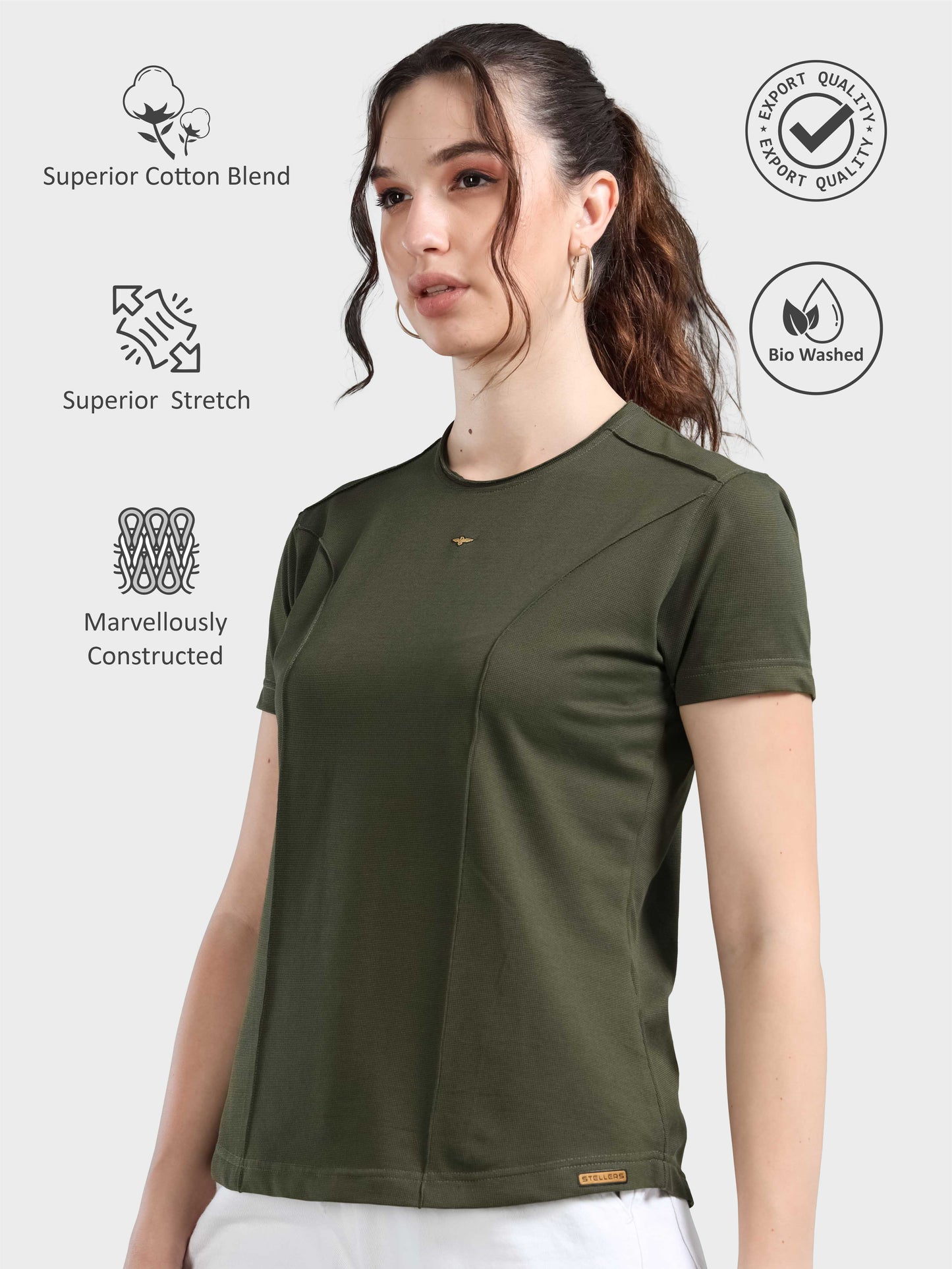 Women's Premium Cotton Crew Neck T-shirts - Olive Green