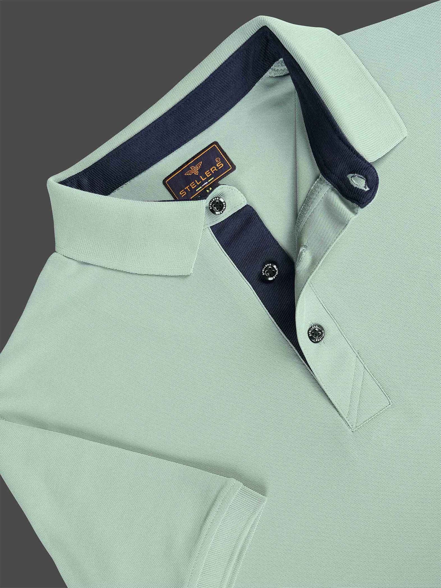 Men Misty Green Premium Polo T-Shirt | Quick Dry | Stretchable | UV Protected | Wrinkle & Odour-Free