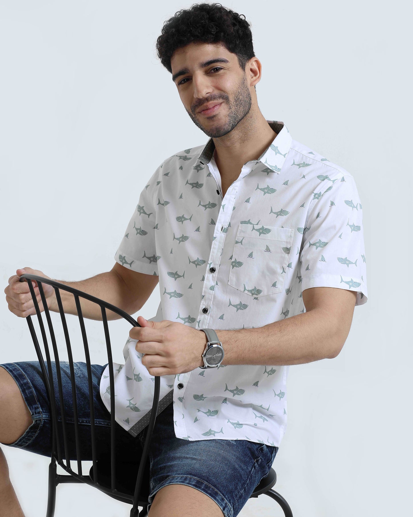 White Printed Casual Shirt for Men