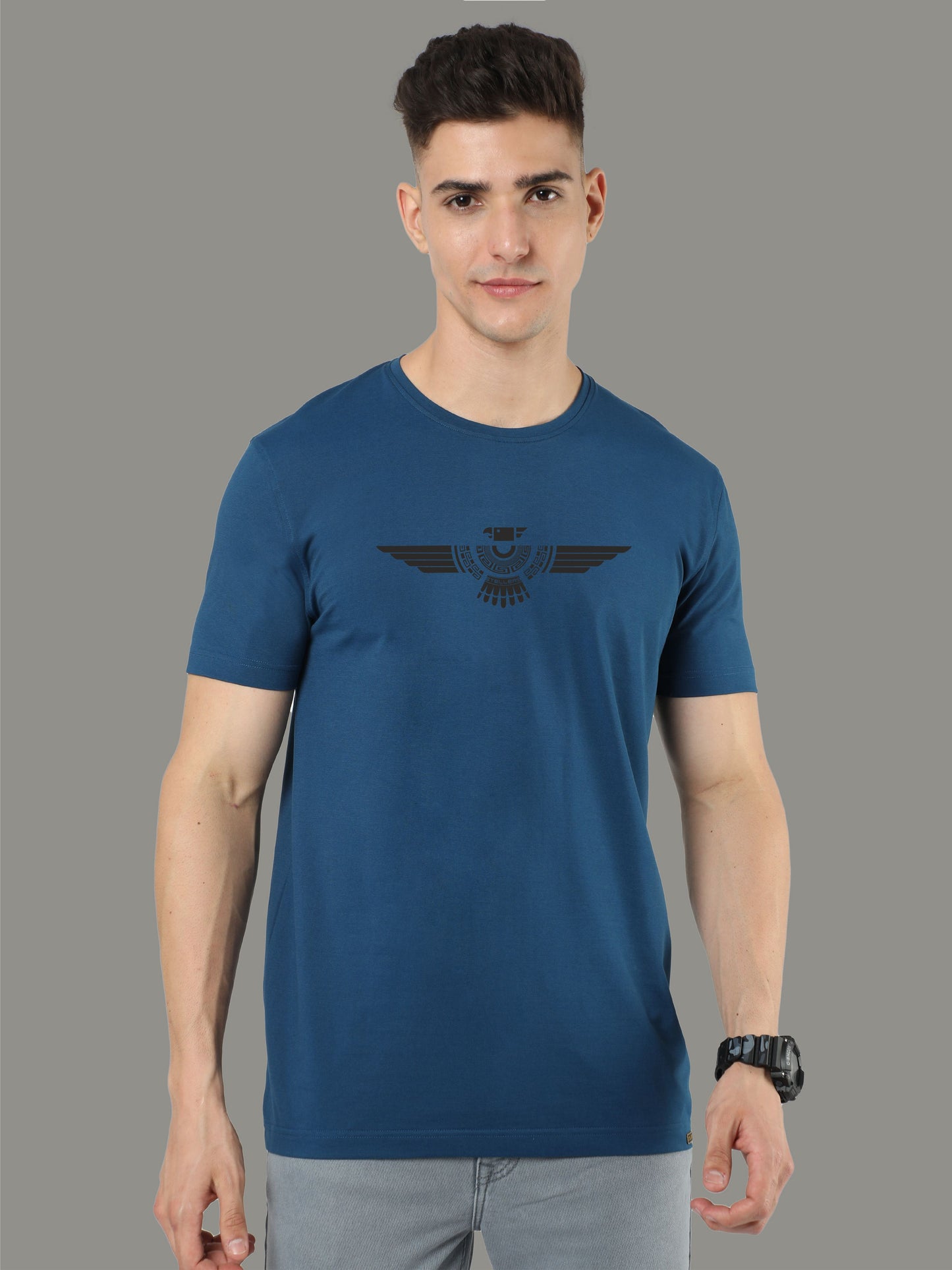 Teal Blue Men's Crew Neck T-Shirts Tribal