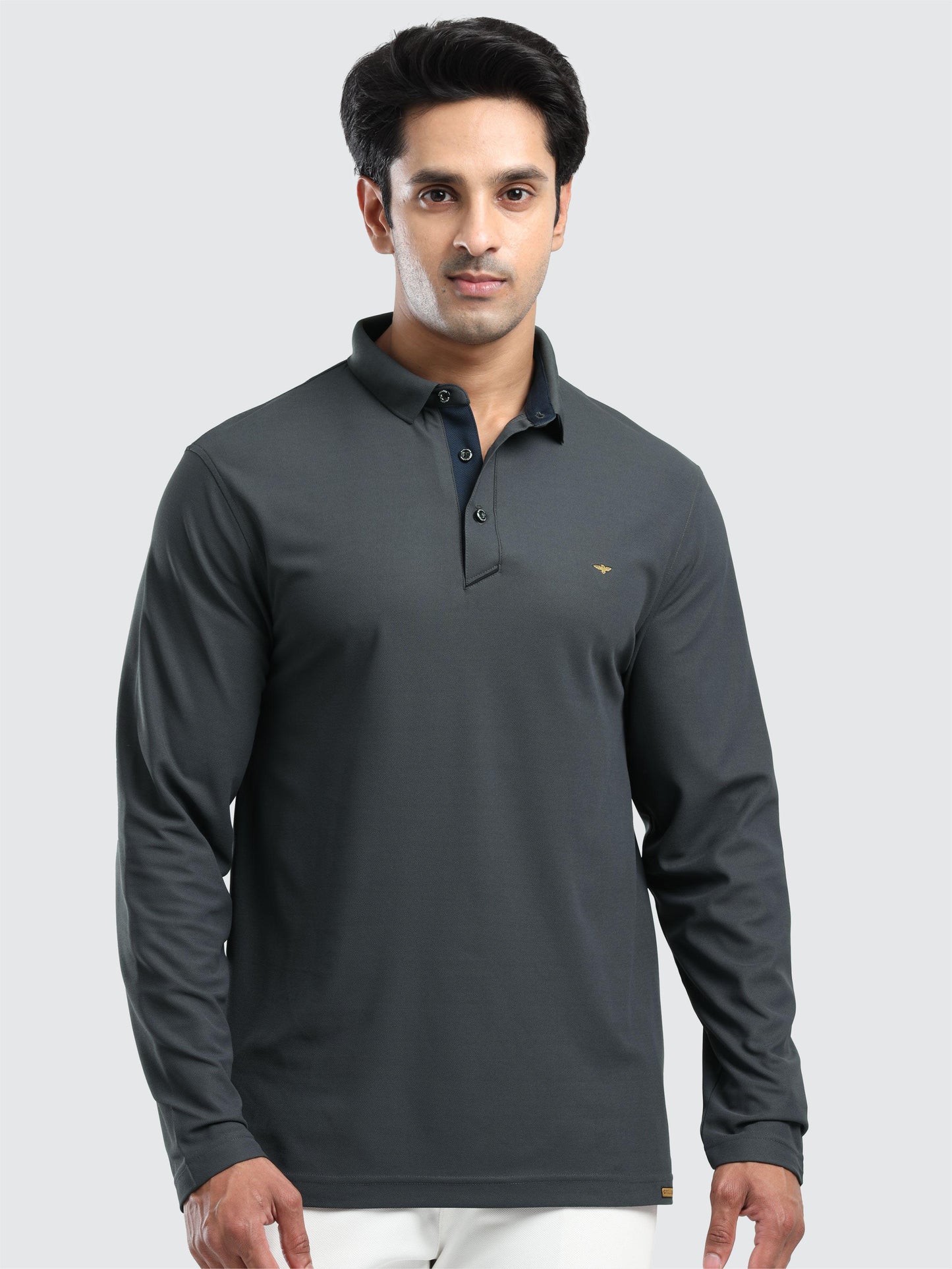 Men's Dark Grey Full Sleeve Polo T-Shirt