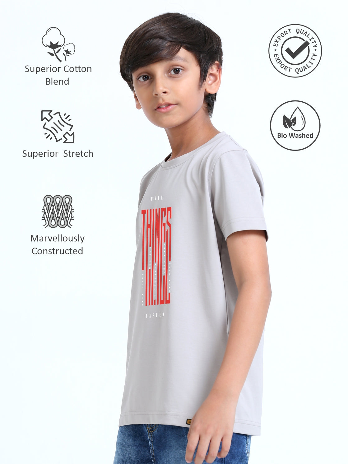 Moose Grey-Make Things Printed Crew Neck T-Shirt