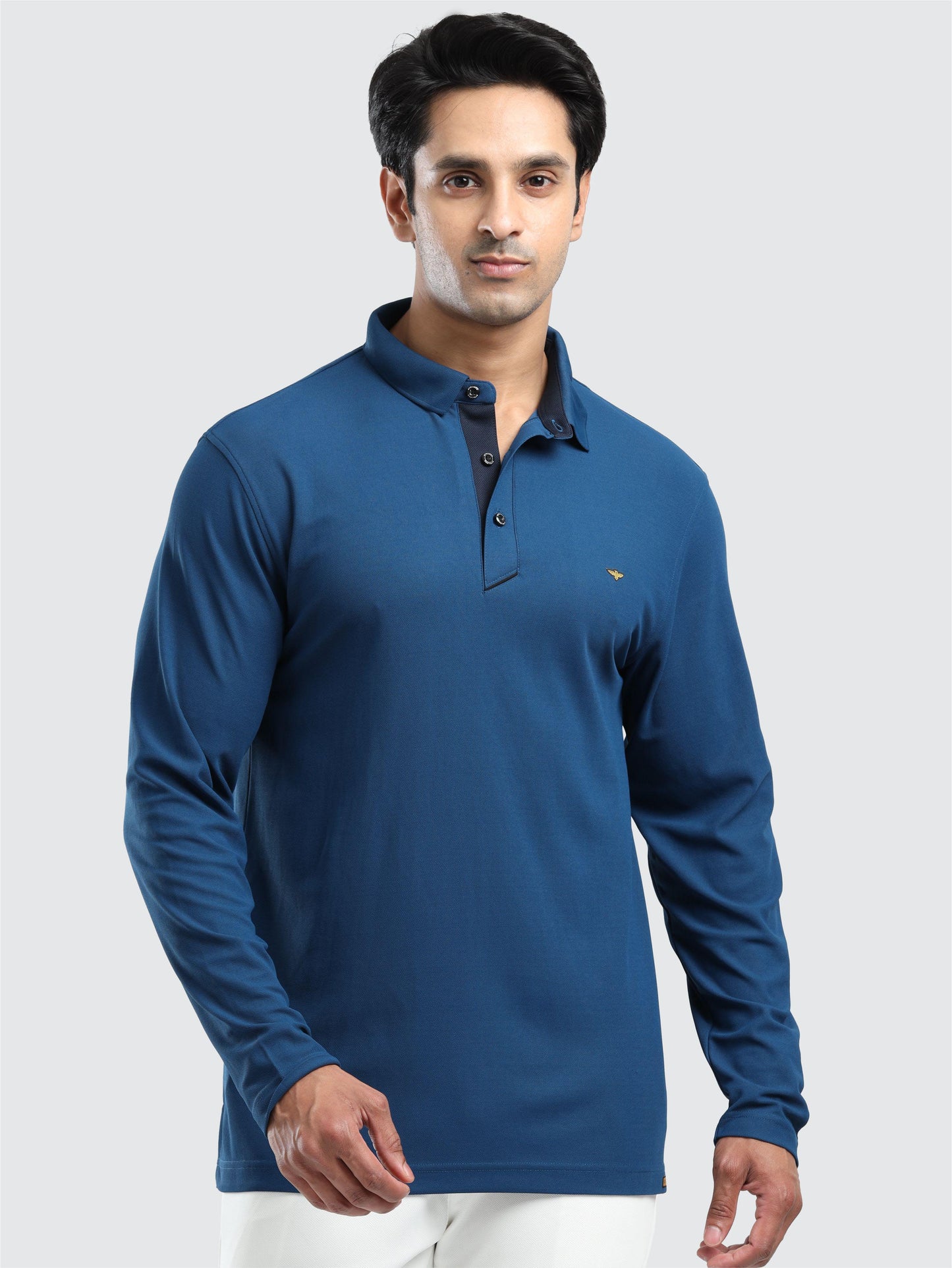 Men's Teal Blue Full Sleeve Polo T-Shirt