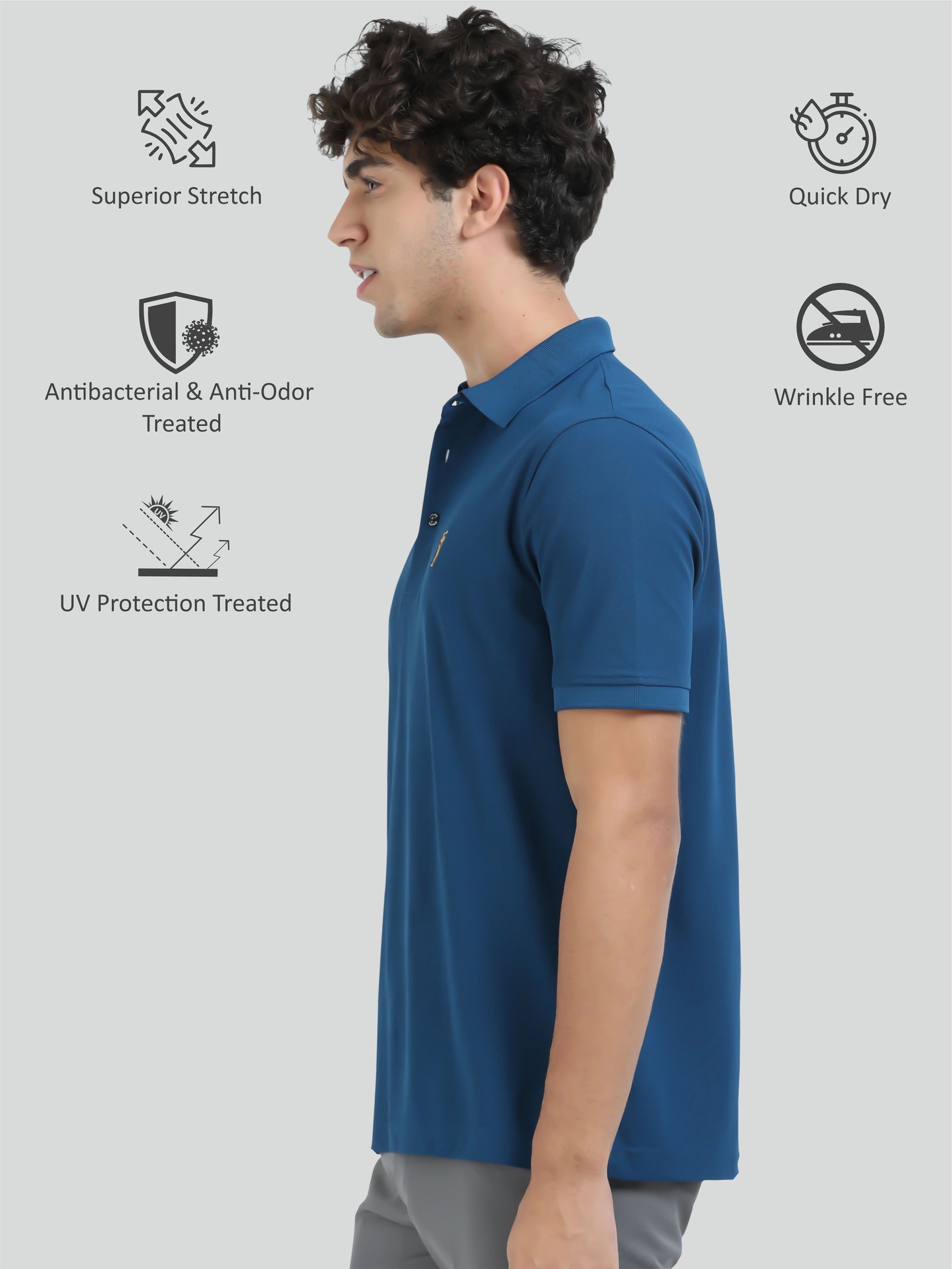Men Teal Blue Premium Golf Polo T-Shirt | Quick Dry | Stretchable | UV Protected | Wrinkle & Odour-Free