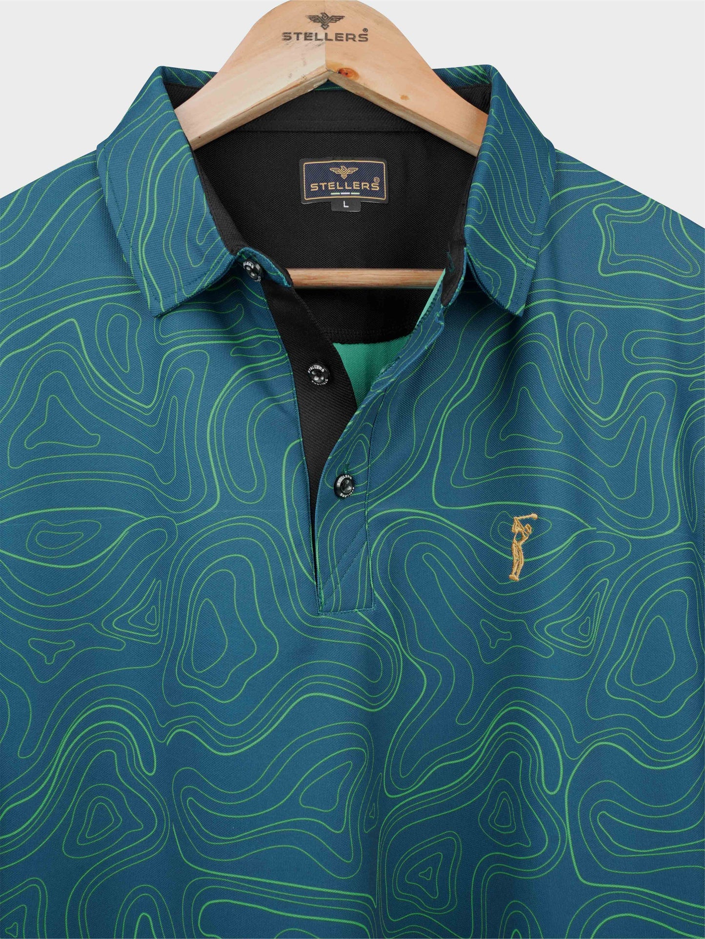 Abstract Teal Blue Printed Polo T Shirt for Men