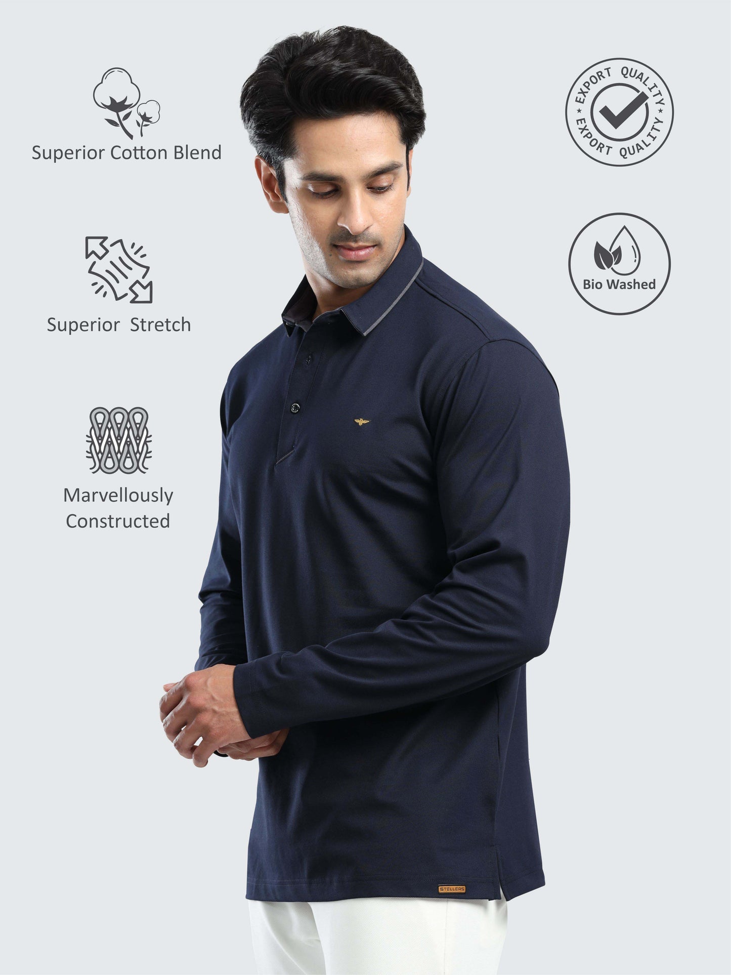 Men's Full Sleeve Soft Berry PQ Polo T-Shirt-Navy Blue