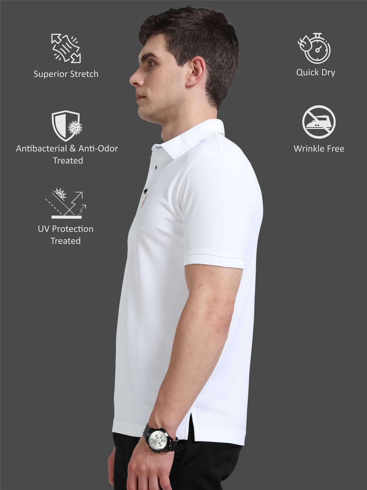 Men White Premium Golf Polo T-Shirt | Quick Dry | Stretchable | UV Protected | Wrinkle & Odour-Free