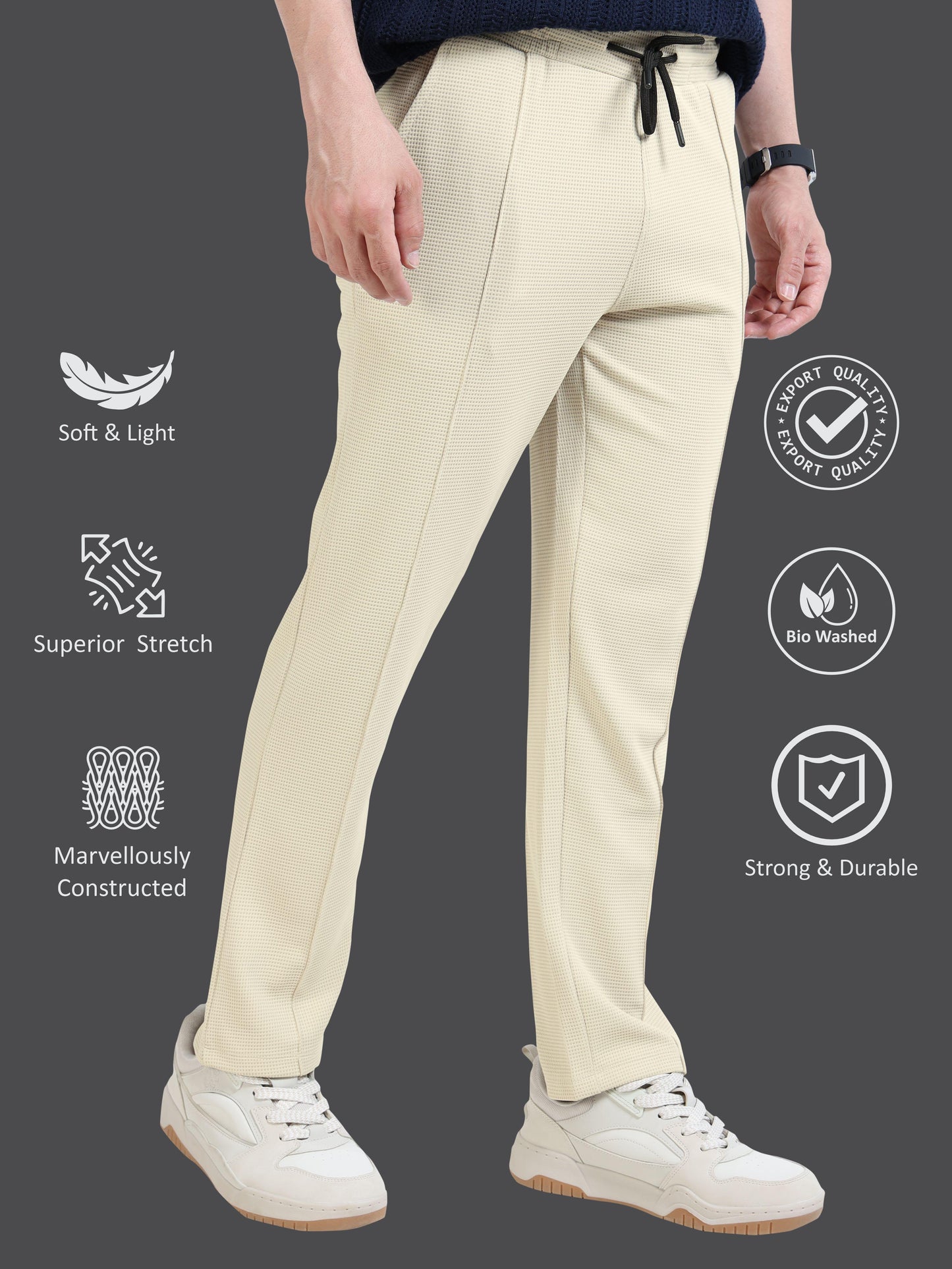Men's Premium Stretchable Track Pants - Beige | Feather Touch Feel | Regular Fit | Wrinkle Free | Quick Dry