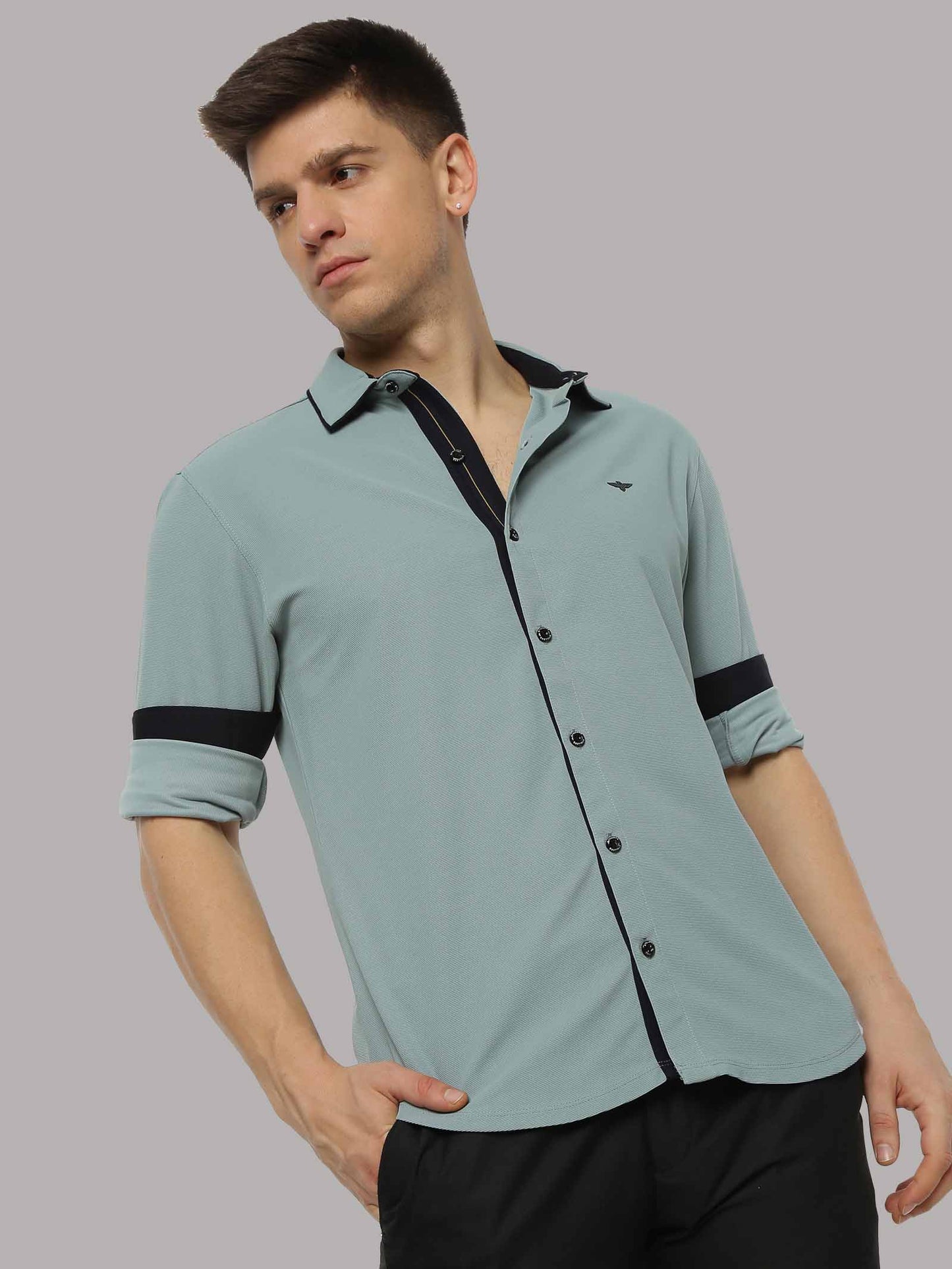 Misty Green Men's Casual Shirts for Men - Knitted Shirt