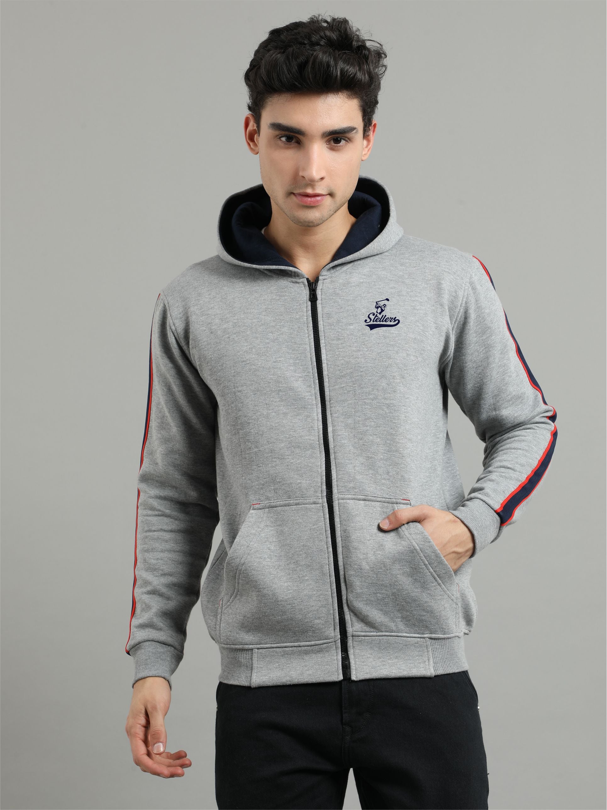 Buy Grey Men's Zipper Hoodies Online in India - Main Image