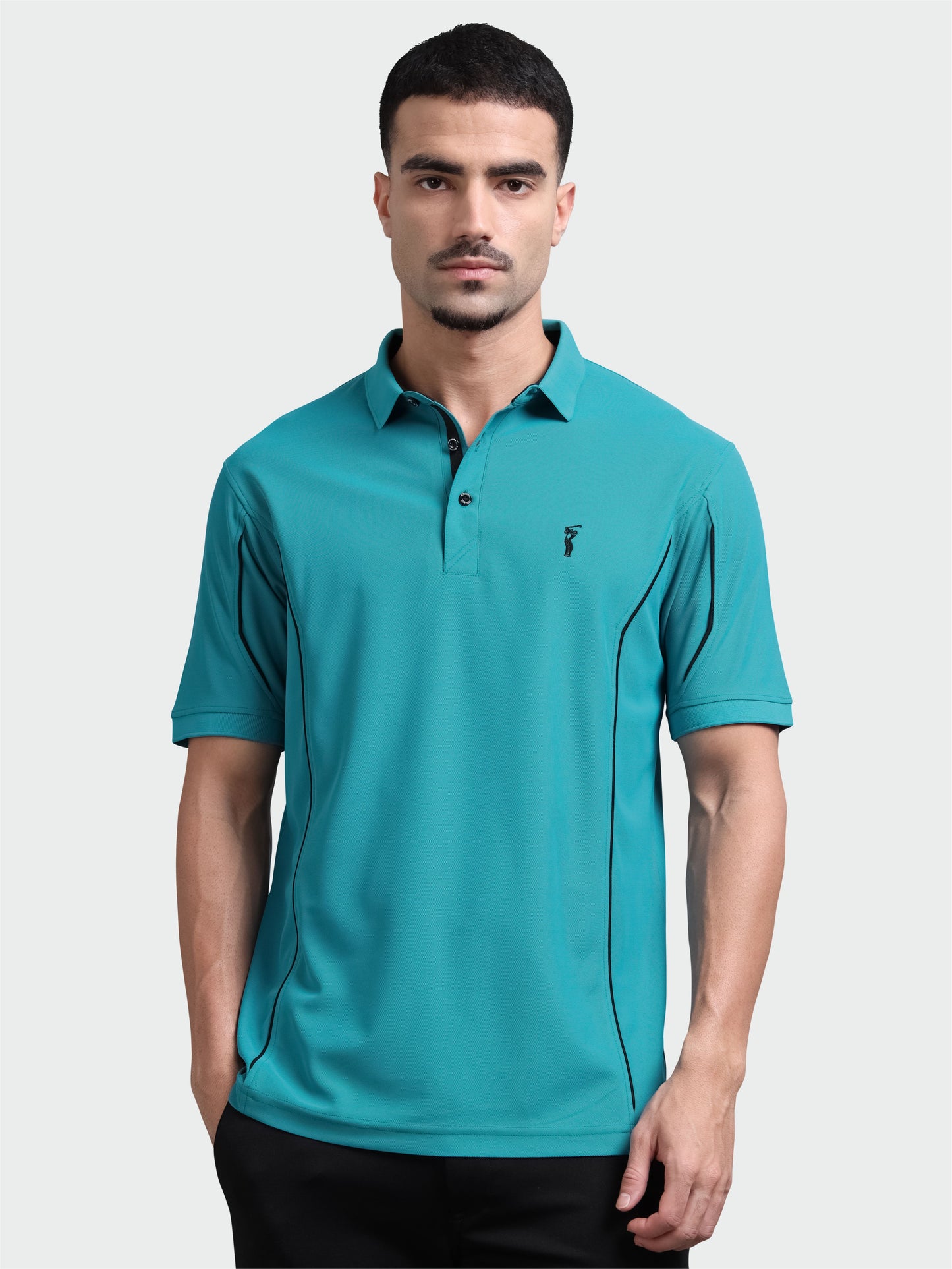Jade Green - Men's Piping Design Polo T-Shirt | Wrinkle-Free | Quick Dry | Odour-Free | Stretchable | UV Protected