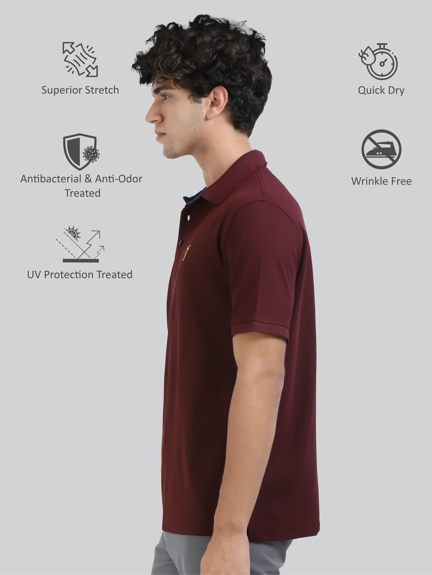 Men Maroon Premium Golf Polo T-Shirt | Quick Dry | Stretchable | UV Protected | Wrinkle & Odour-Free