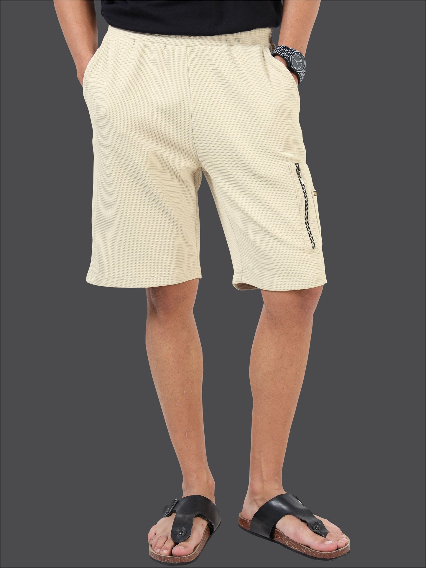STELLERS Men's Premium Stretchable Shorts -Beige | Feather Touch Feel | Breathable | Light Weight