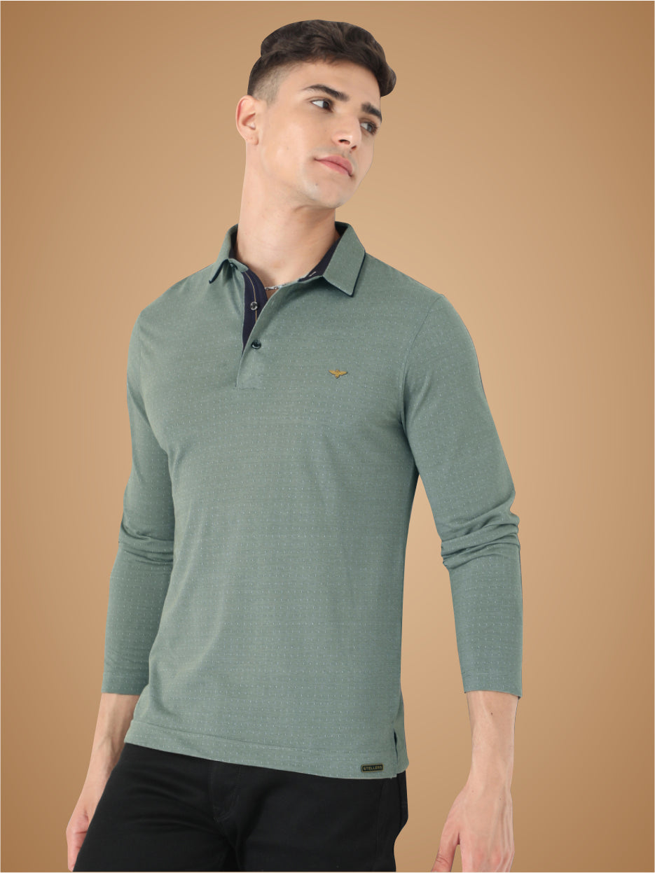 Pista Green Dropman Men's Full Sleeve Polo T Shirt