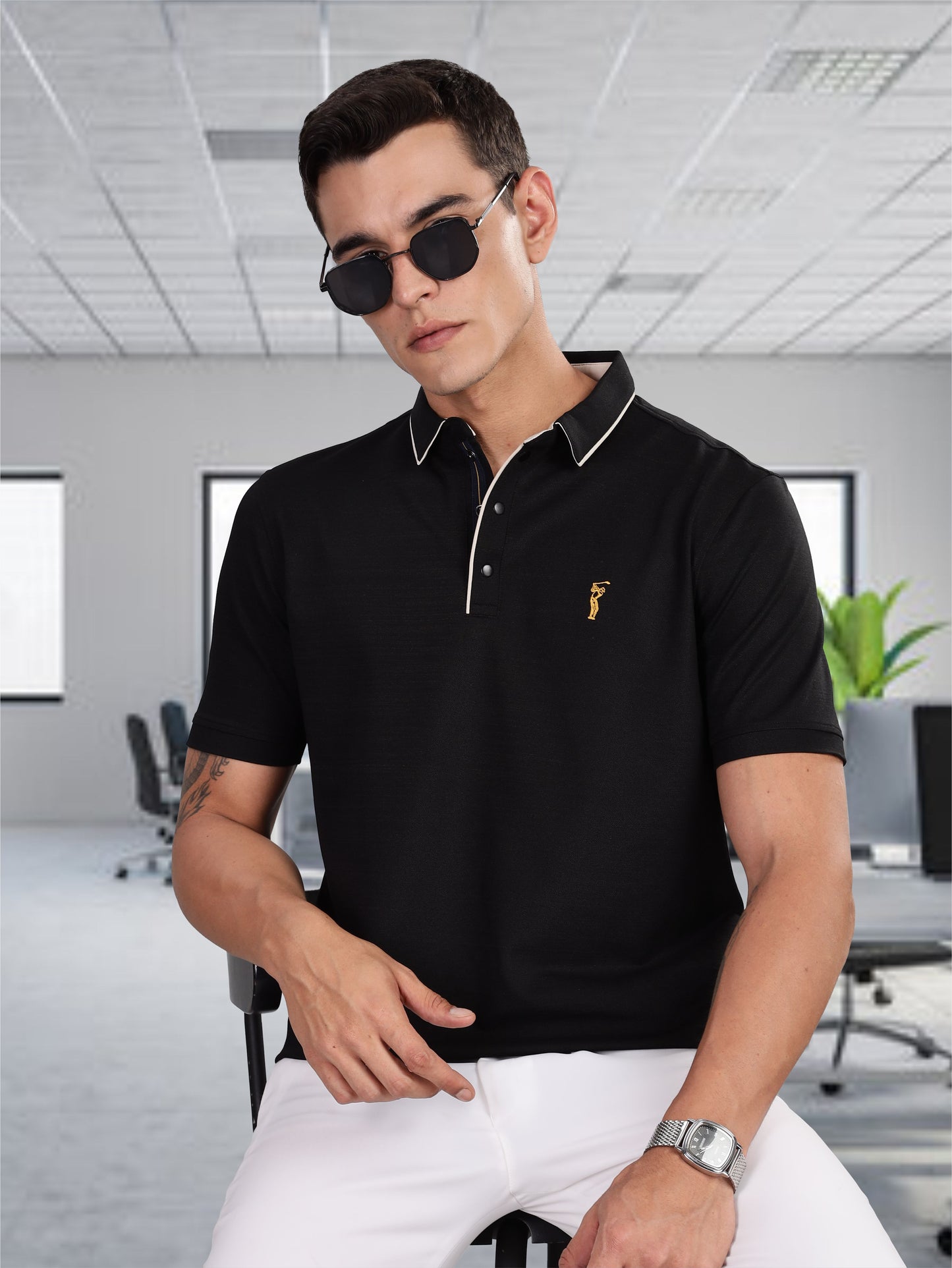 Men's Black Premium Pique Crush Polo T-Shirt