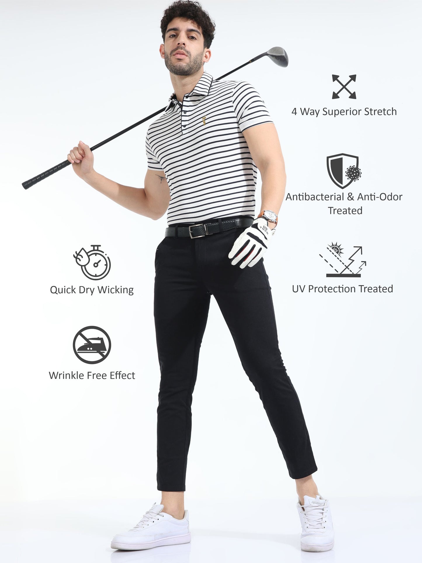 Black Mens Rolex Stripes Polo T-Shirt