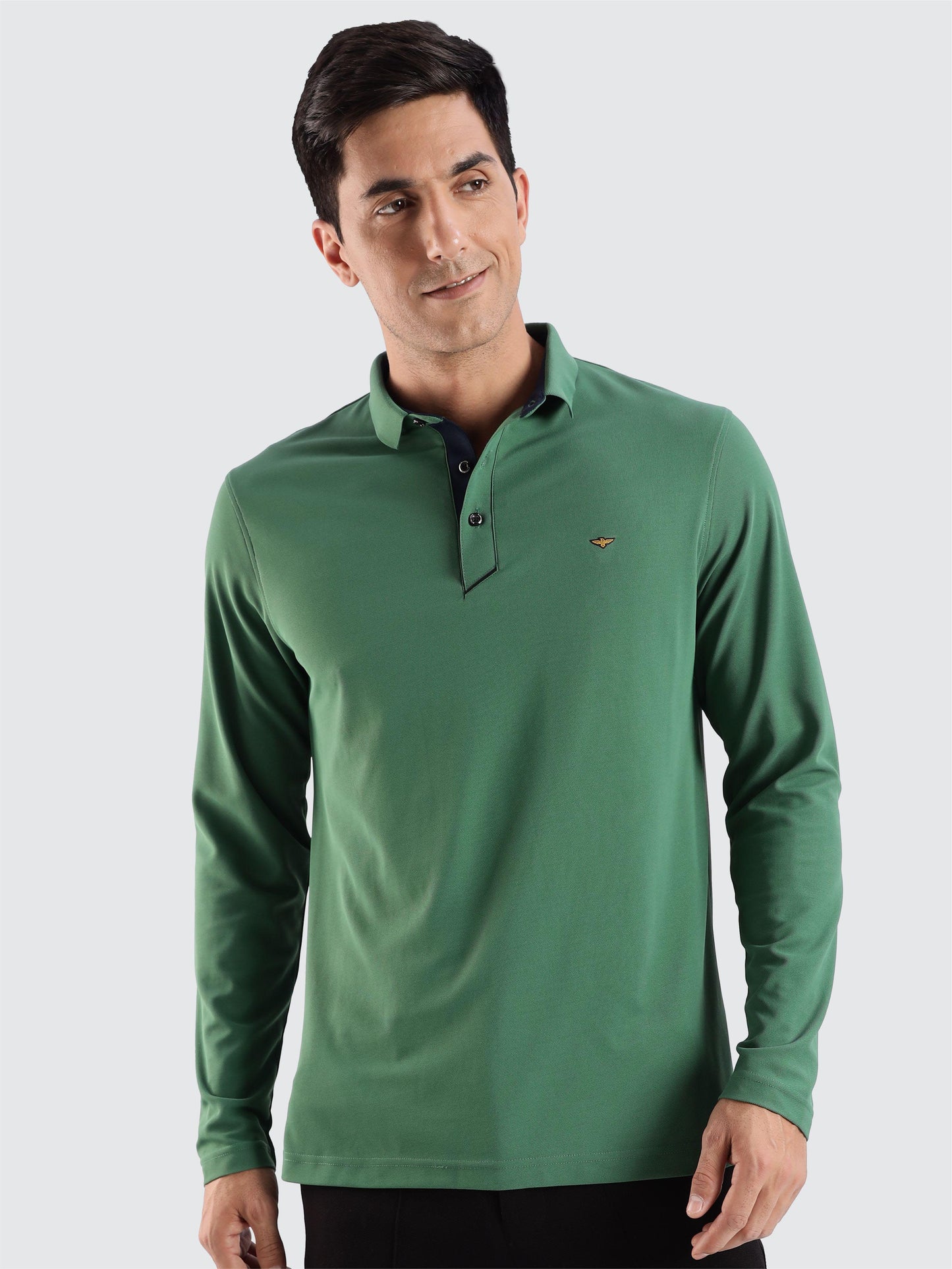 Men's Apple Green Full Sleeve Polo T-Shirt