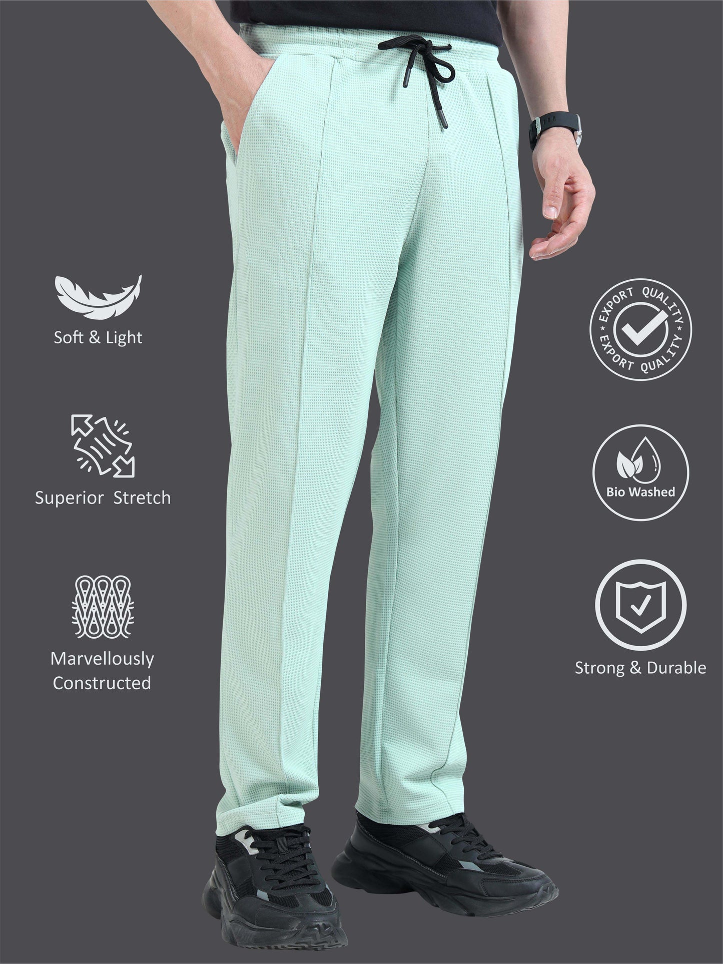 Men's Premium Stretchable Track Pants - Green | Feather Touch Feel | Regular Fit | Wrinkle Free | Quick Dry