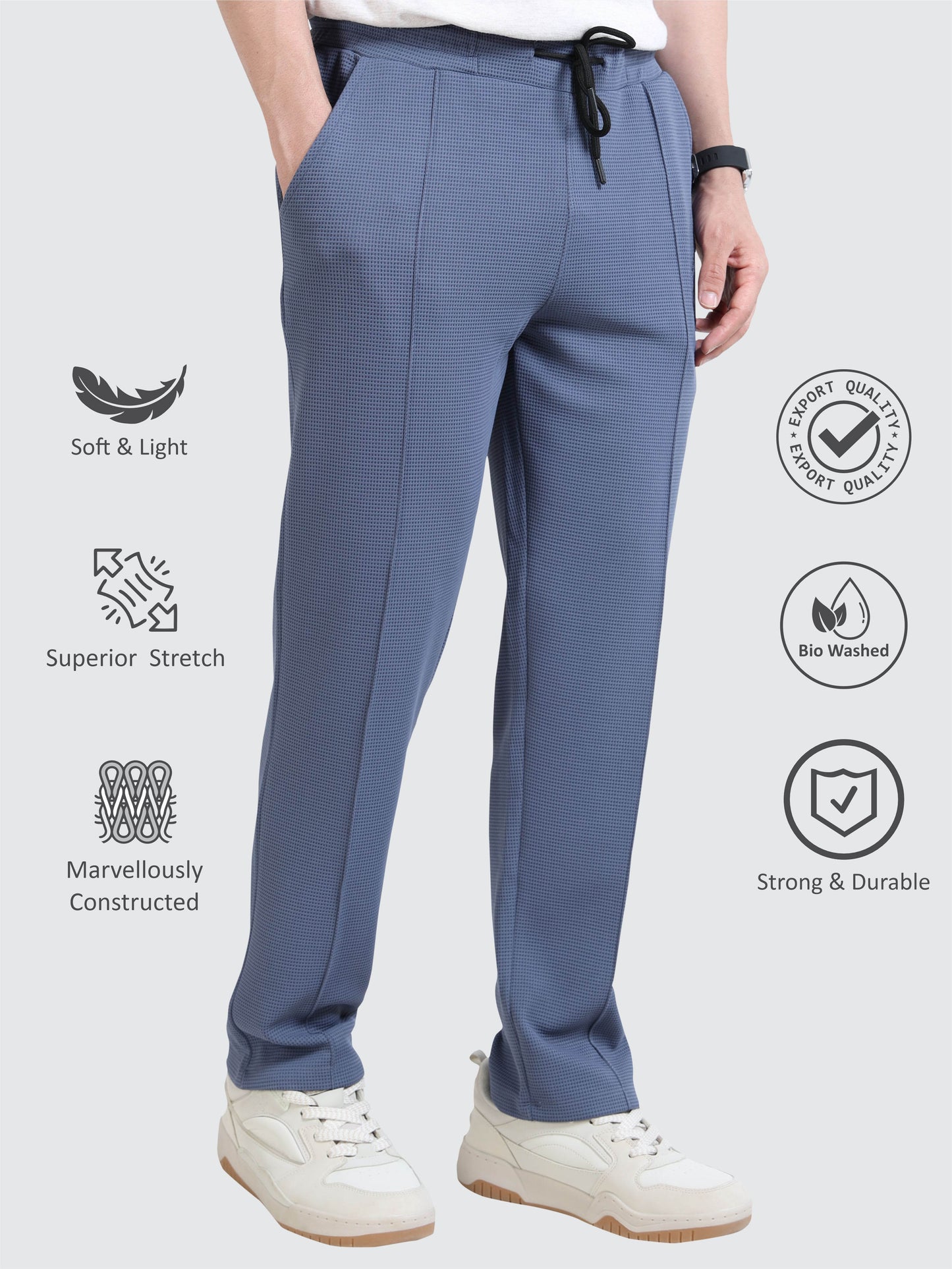 Men's Premium Stretchable Track Pants - Blue | Feather Touch Feel | Regular Fit | Wrinkle Free | Quick Dry
