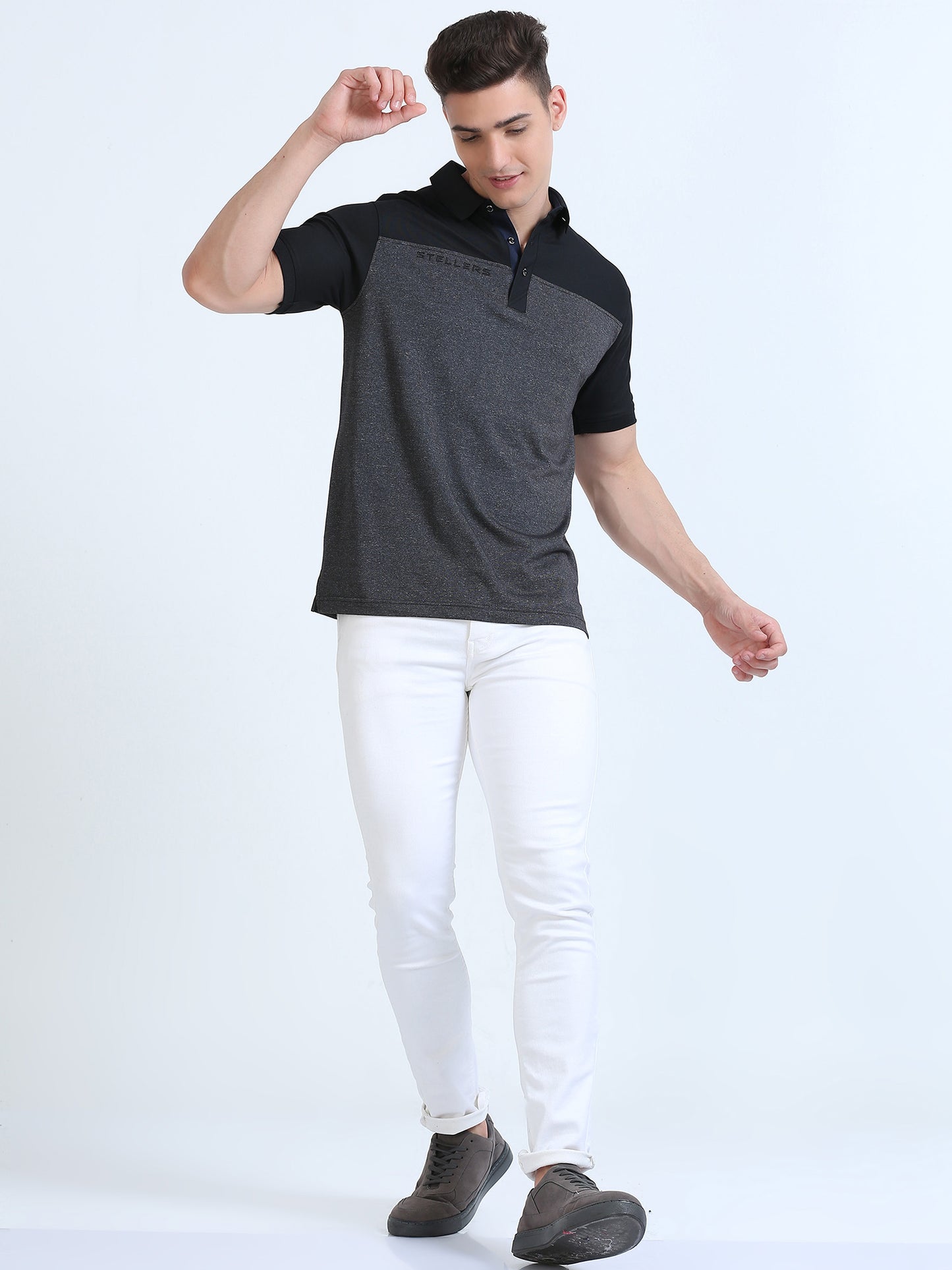 Black Men's T-Cross Polo T-Shirt | Quick Dry | Stretchable | UV Protected | Wrinkle & Odour-Free