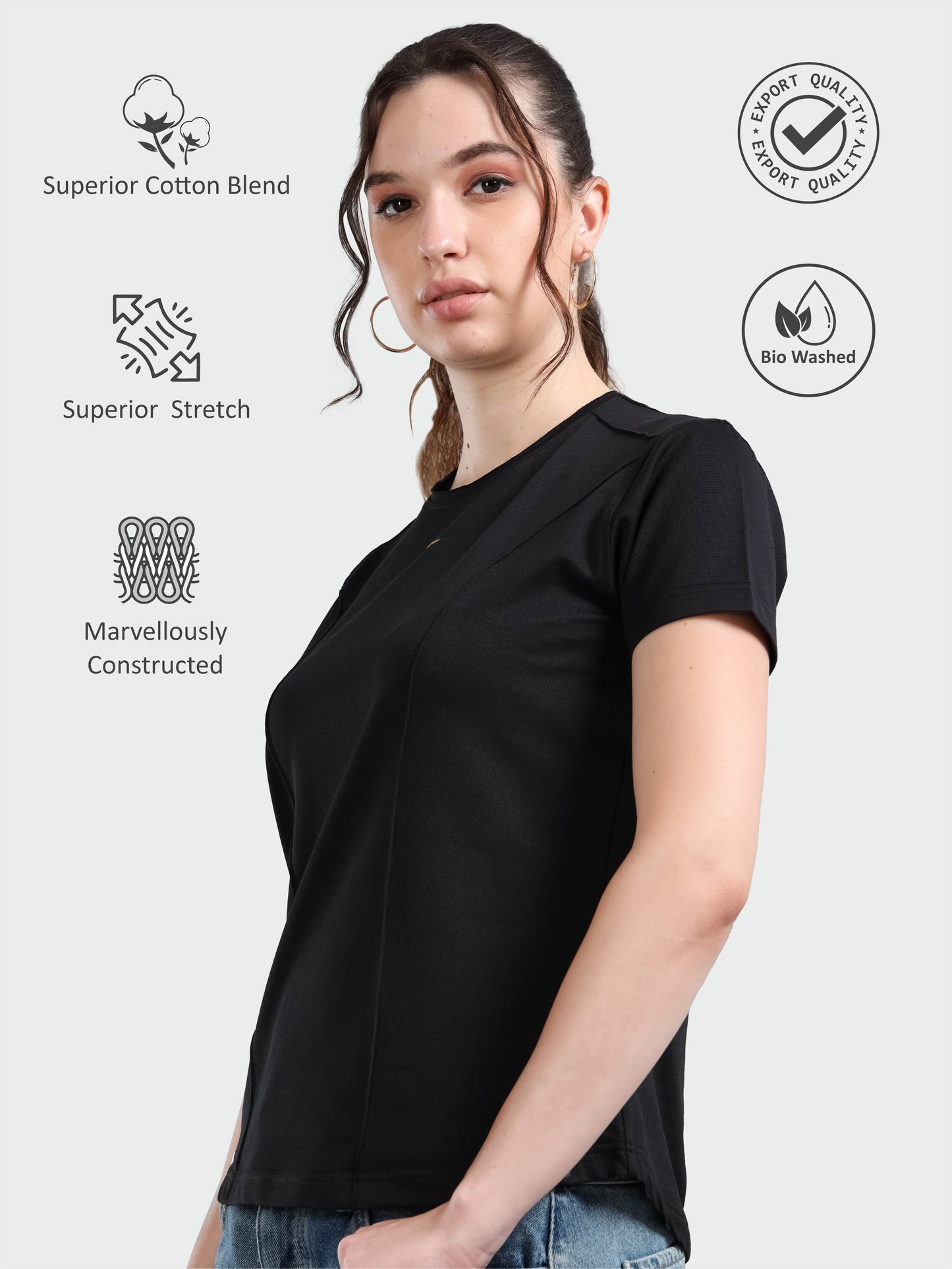 Women's Premium Cotton Crew Neck T-shirts - Black