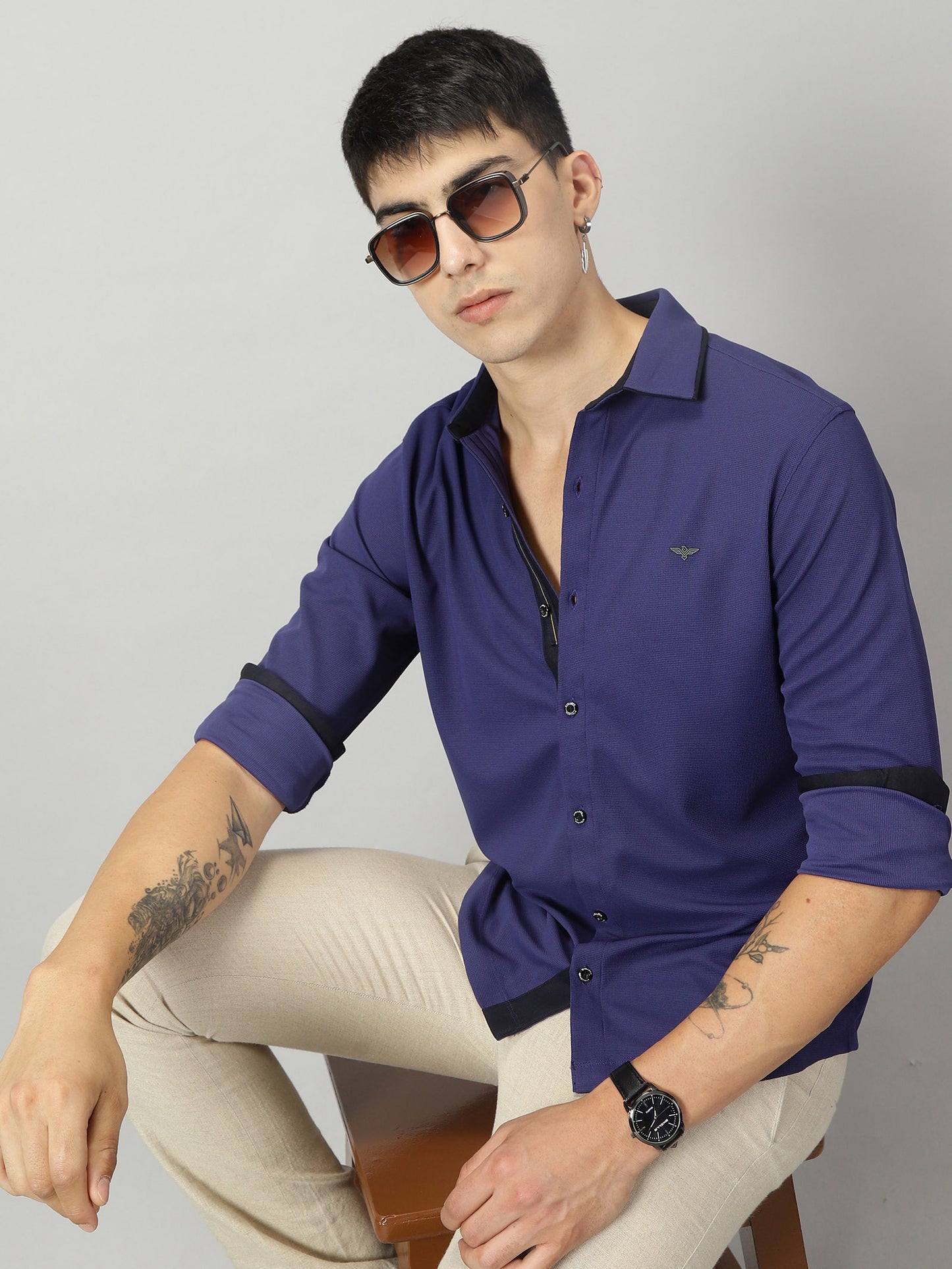 Neon Blue Men's Premium Knitted Shirt