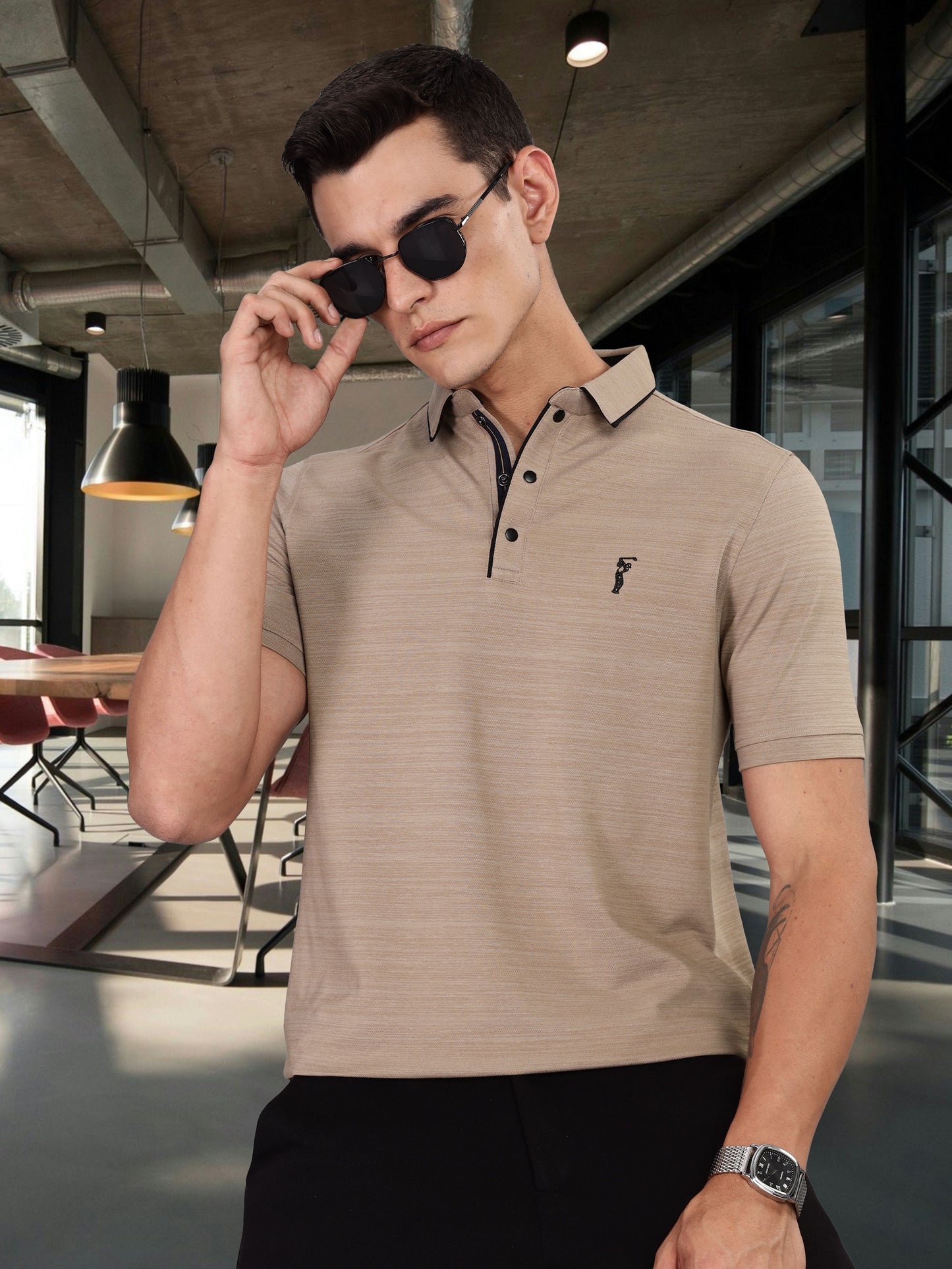 Shadow Grey Premium Pique Crush Polo T-Shirt