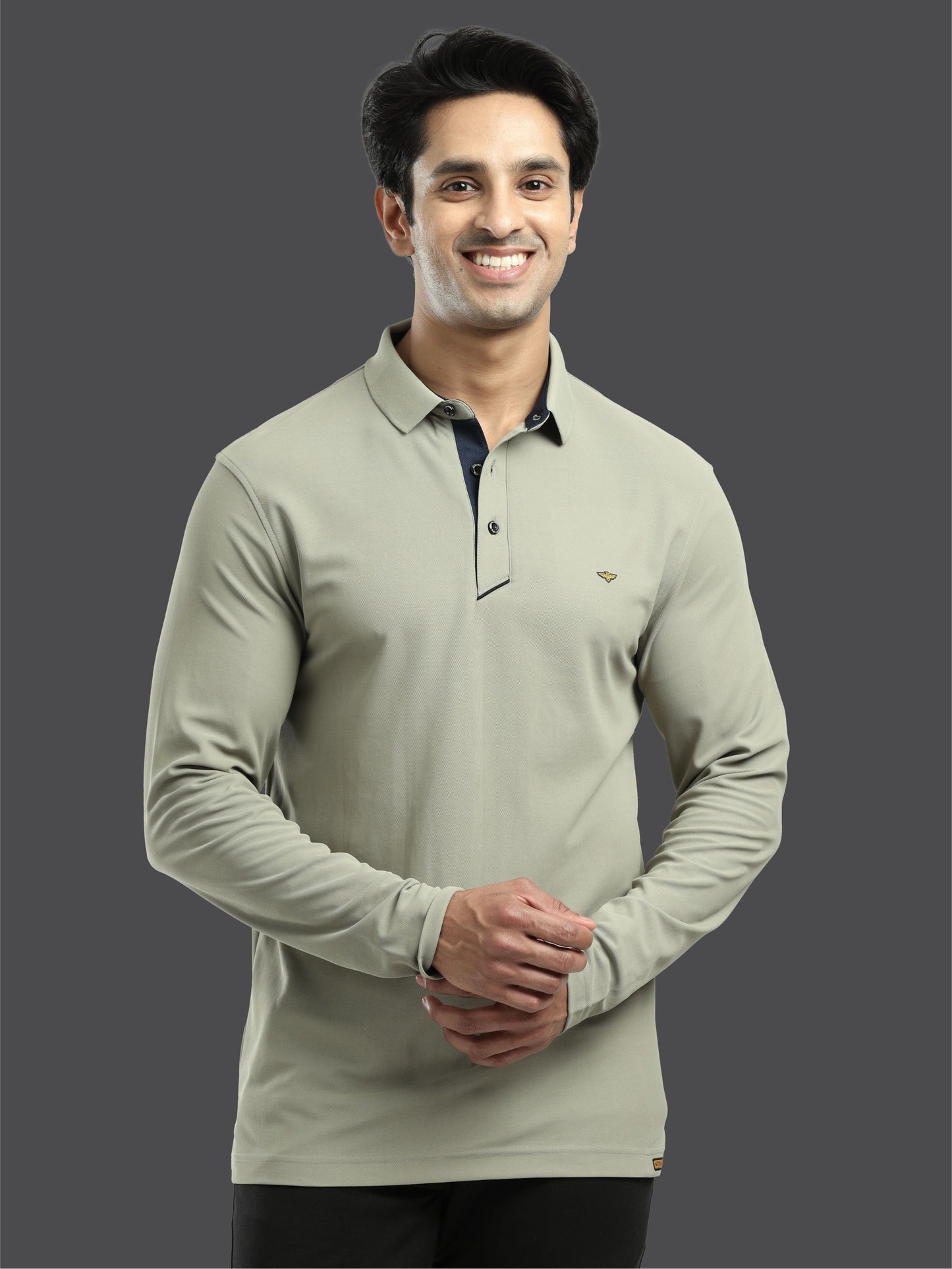 Men's Moose Grey Full Sleeve Polo T-Shirt