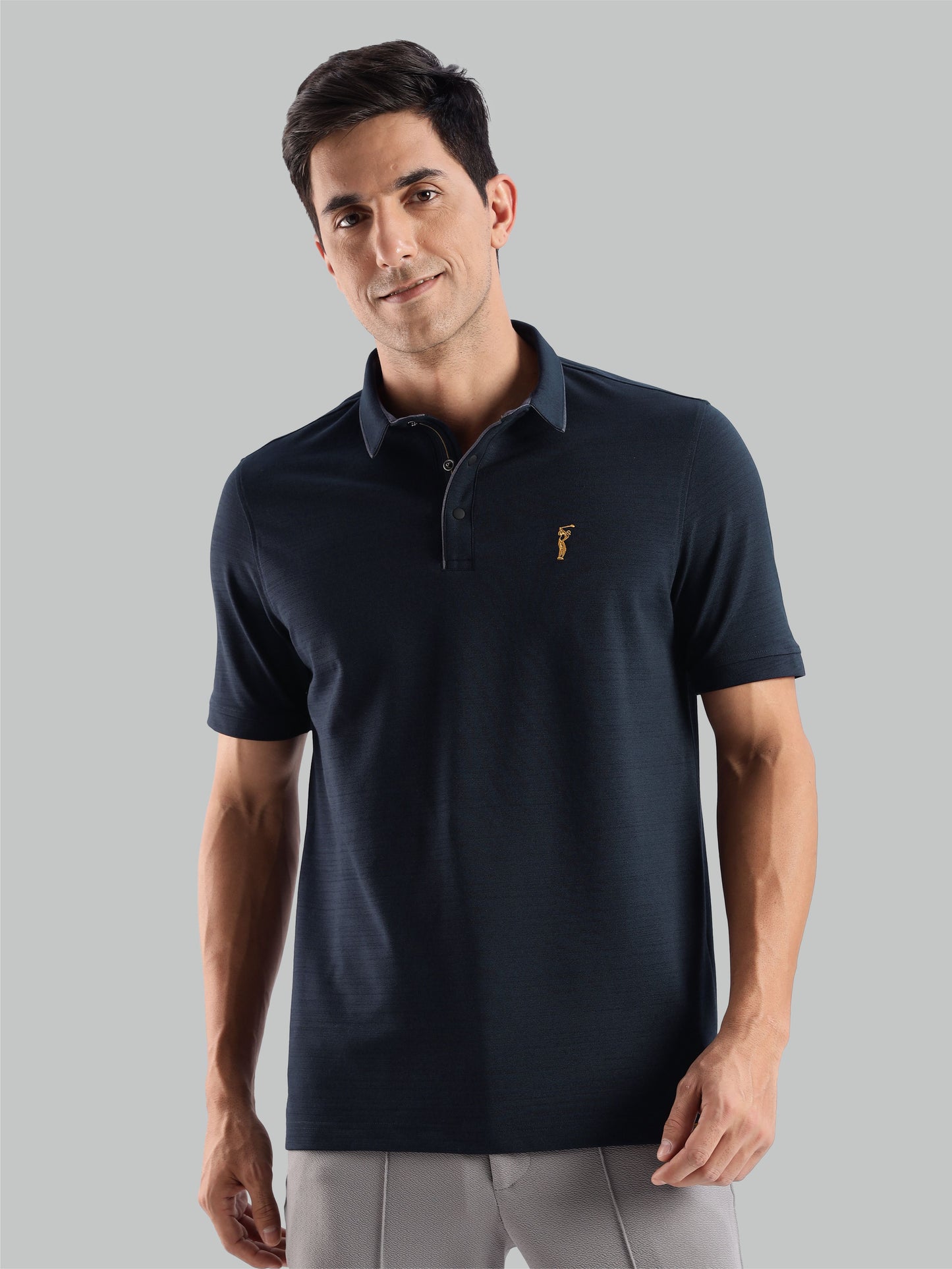 Navy Blue Premium Pique Crush Polo T-Shirt