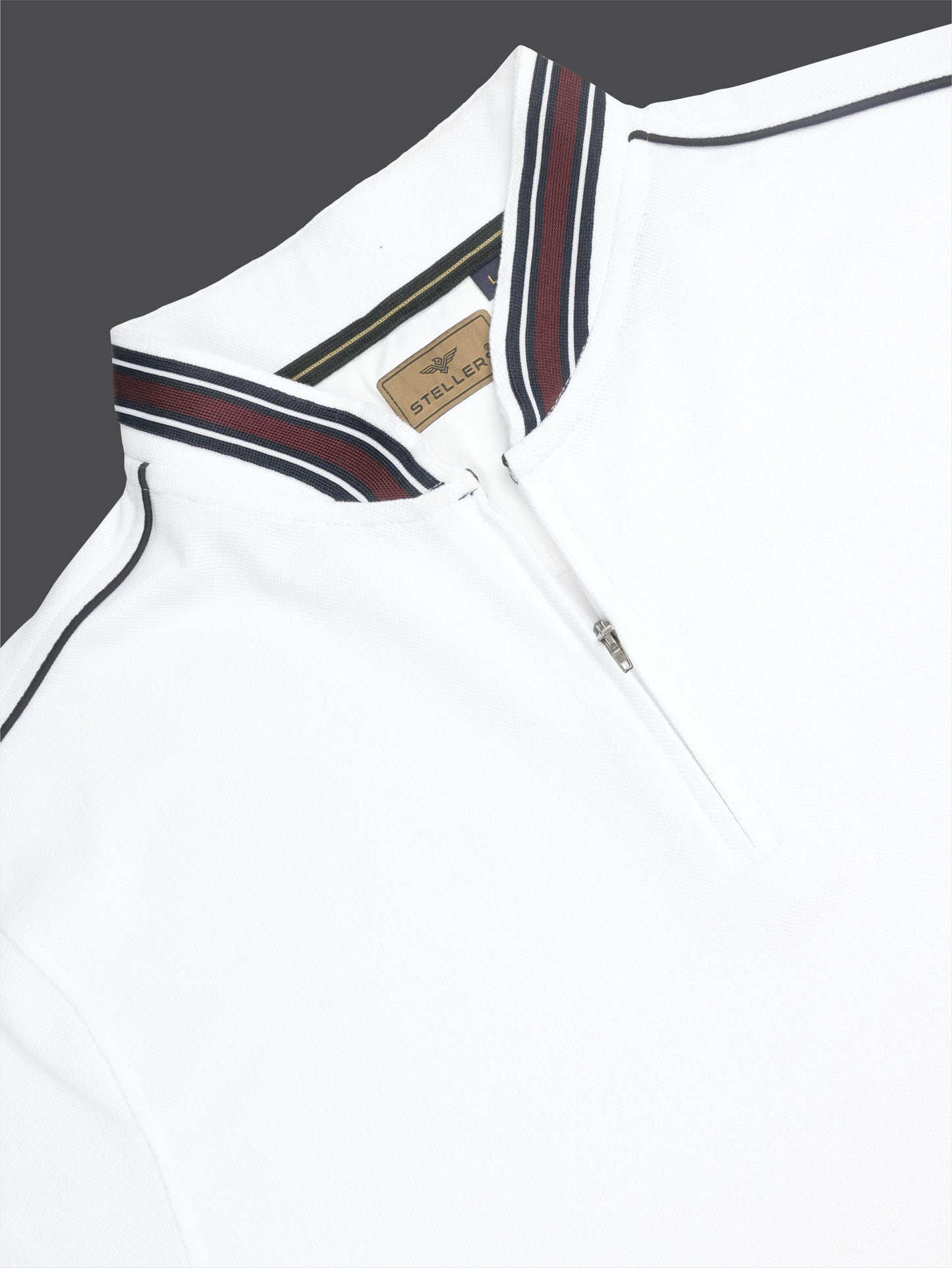STELLERS Men's Zipper Chinese Collar Polo T-Shirt - White | Premium Cotton | Stretchable | Feather Touch Feel | Breathable | Light Weight