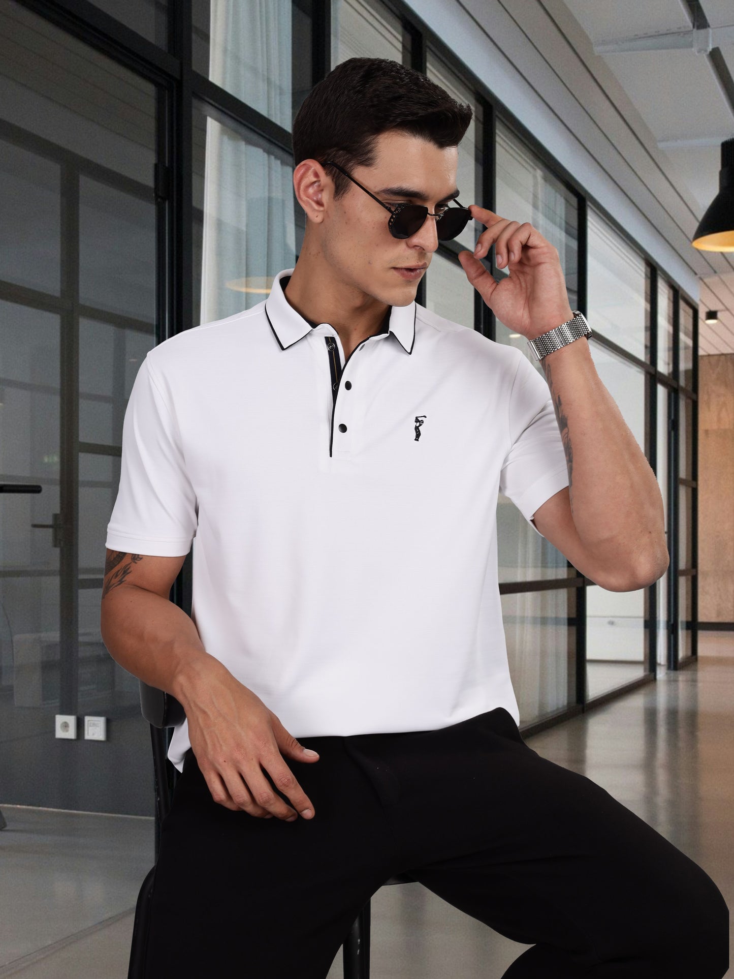 White Premium Pique Crush Polo T-Shirt