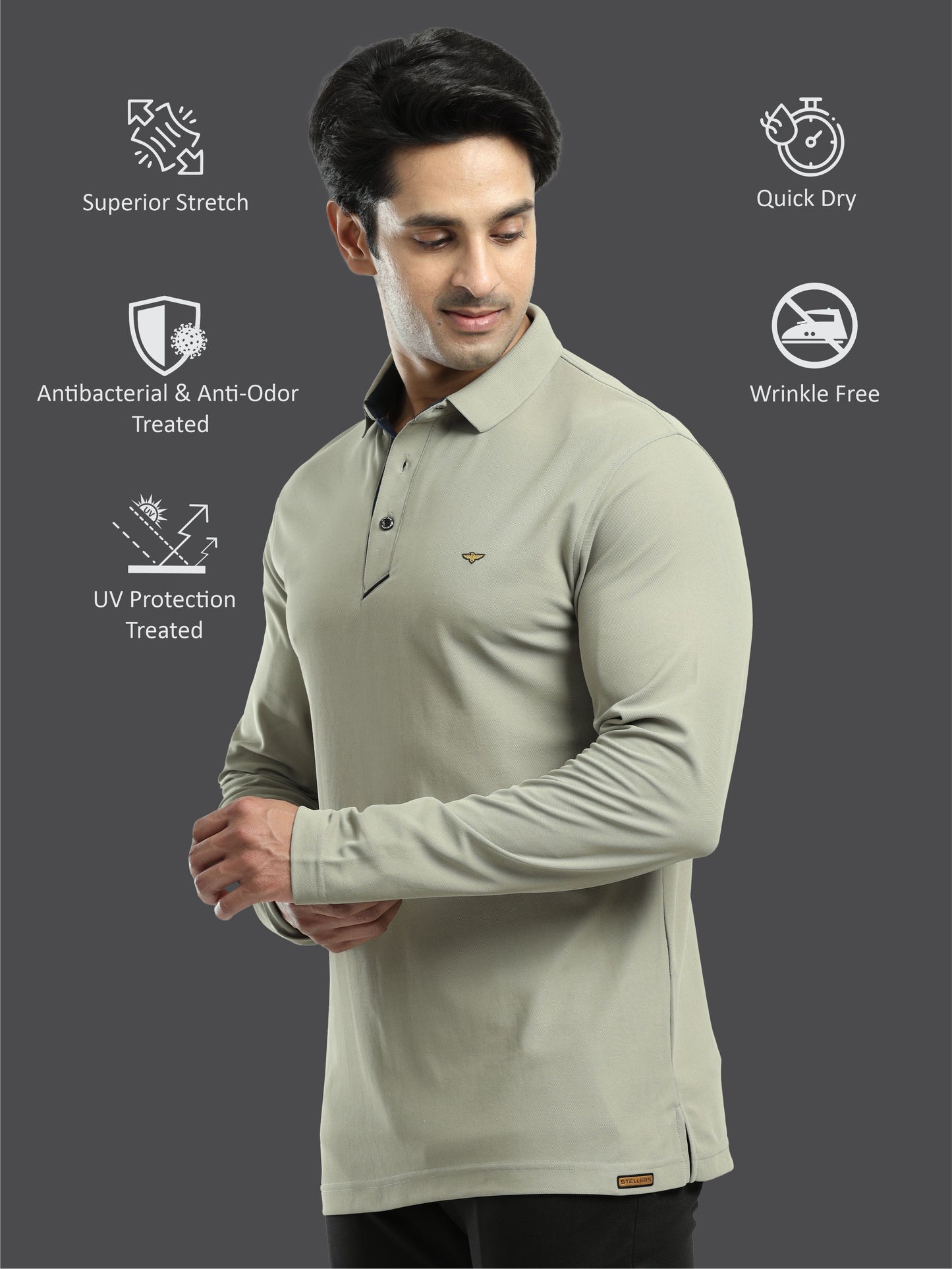 Men's Moose Grey Full Sleeve Polo T-Shirt