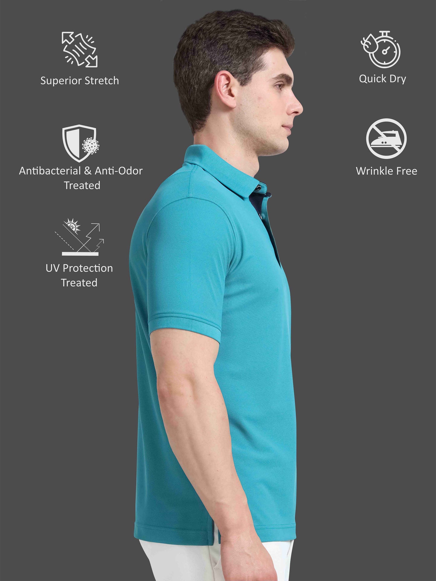 Men Jade Green Signature Golf Polo T-Shirt | Quick Dry | Stretchable | UV Protected | Wrinkle & Odour-Free