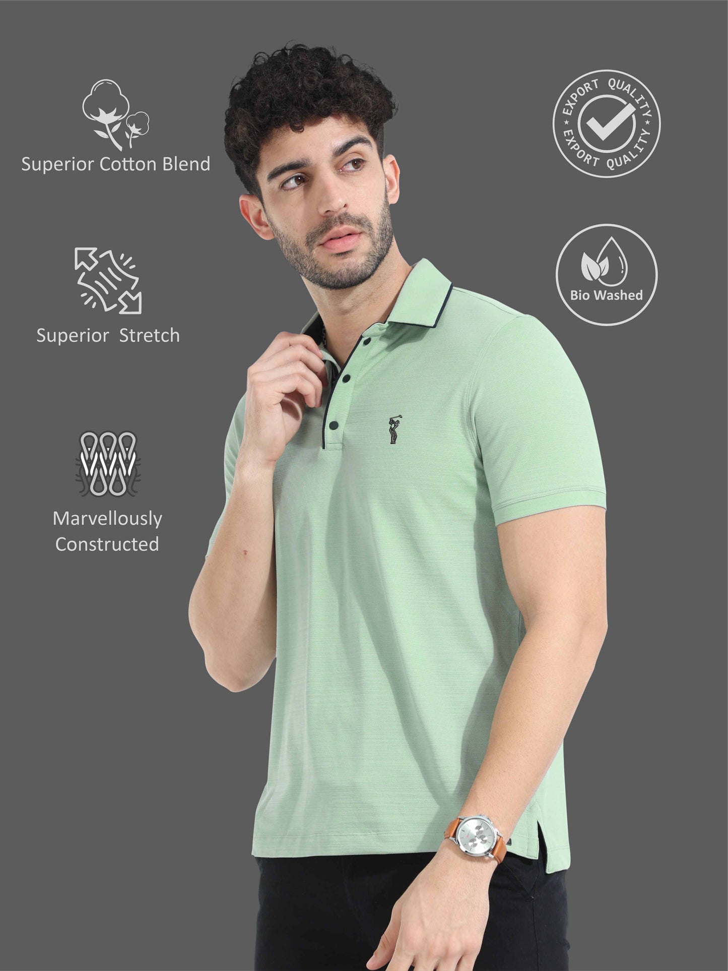 Sea Green Premium Pique Crush Polo T-Shirt